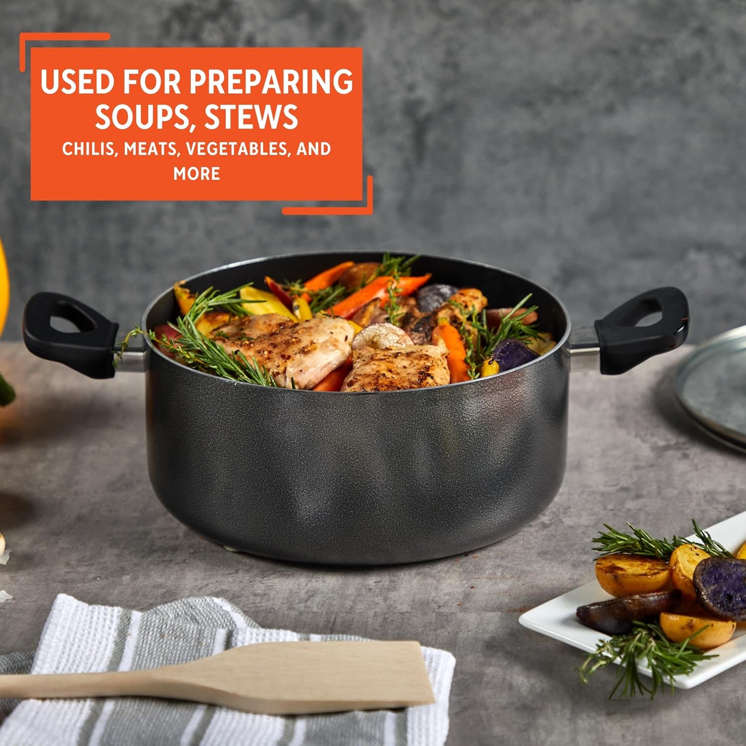 Imusa Nonstick Stock Pot with Glass Lid 48-Quart Cookware Black