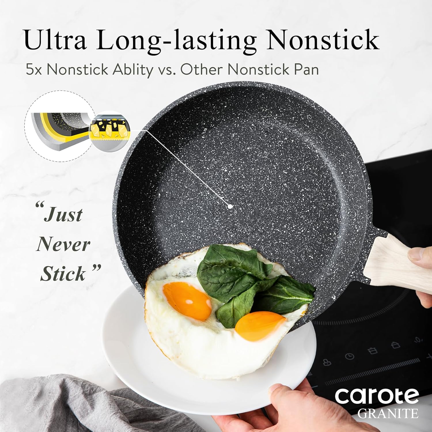 Elegant Carote Classic Granite Frying Pan for Safe Healthy Cooking
