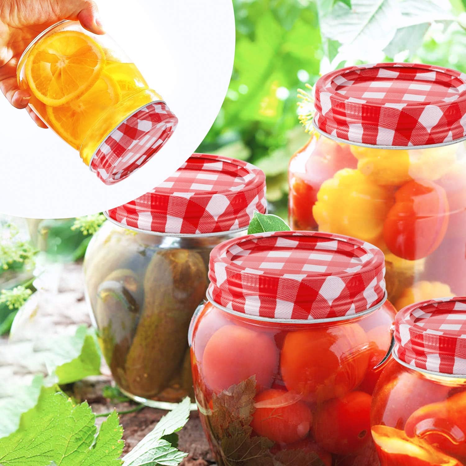 ZizasAry24-Set Canning Lids with Rings Mason Jar Caps Red White