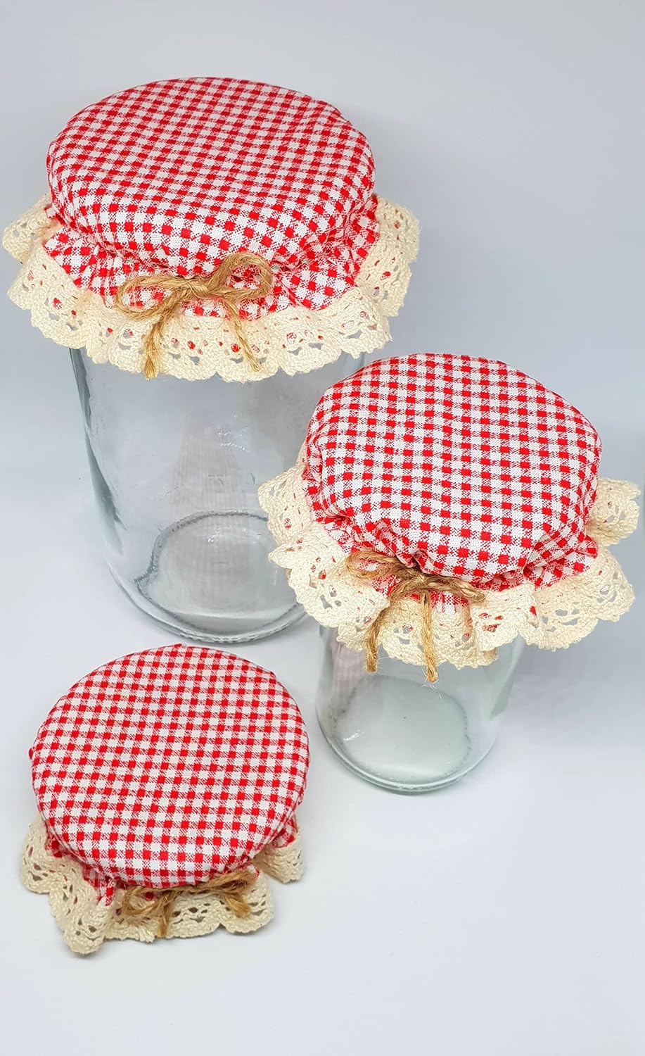 10-Piece Red Gingham Jar Cover Cloth Set