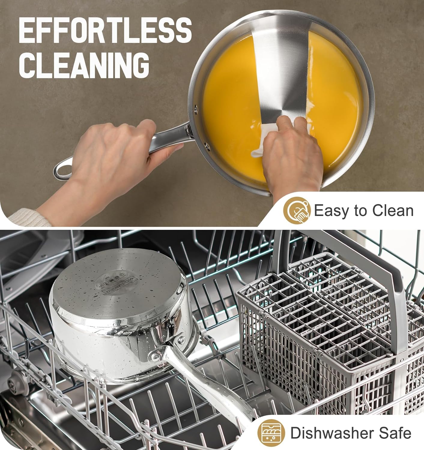 Ergonomic 3 Quart Stainless Steel Saucepan with Lids