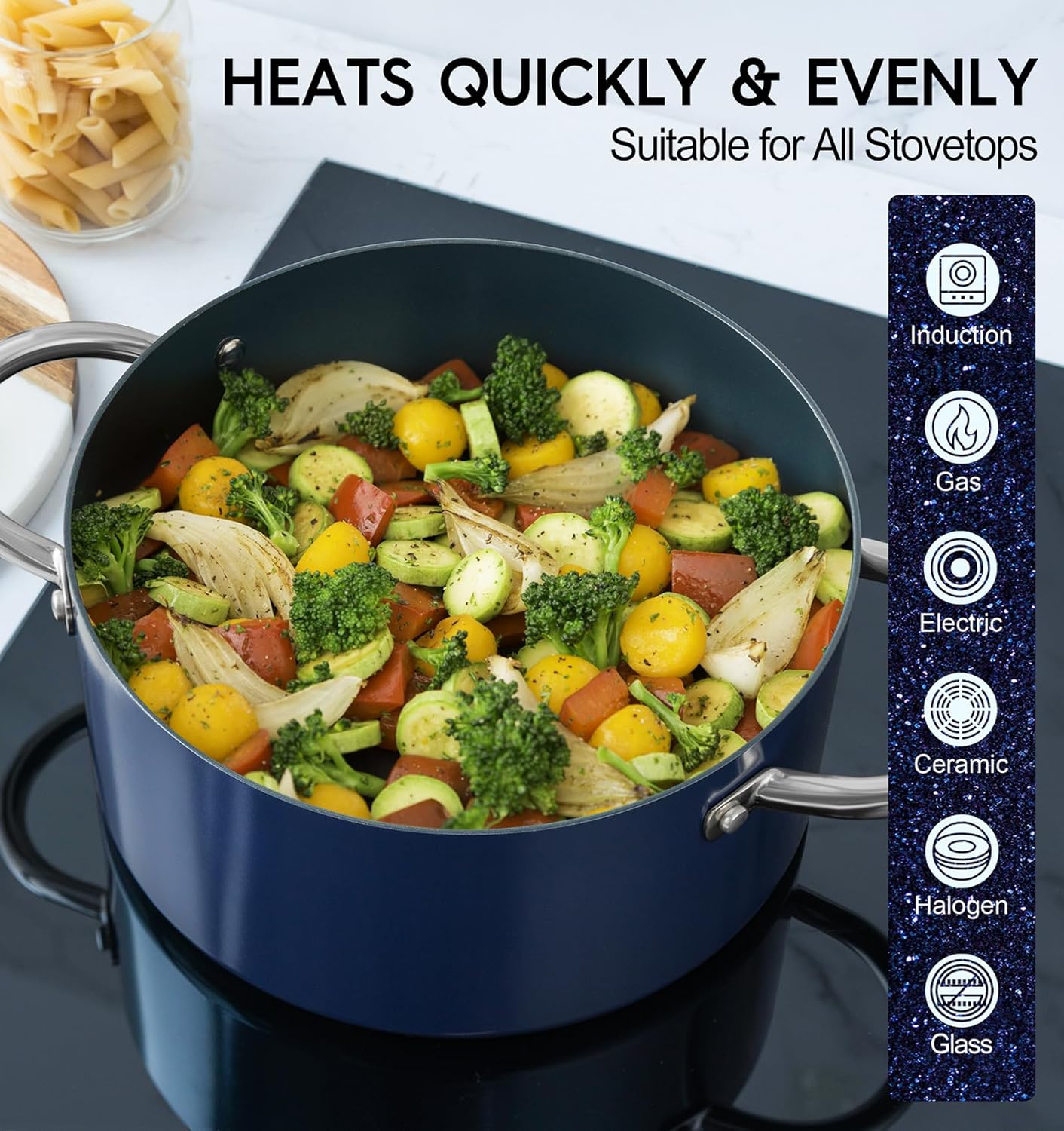 5 Quart Nonstick Stock Pot with Stainless Steel Handles PFOA-Free Cooking