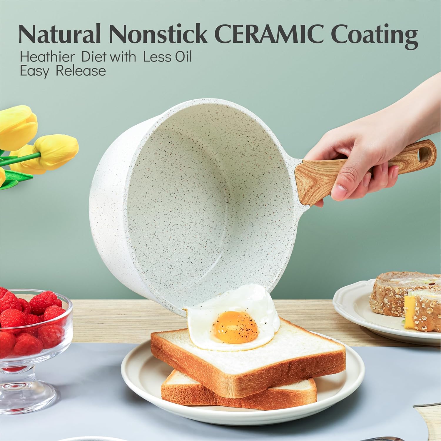 SENSARTE Kenshar-Premium Ceramis Nonstick Saucepan with Lid 20 Quarts PFOAPFAS Free
