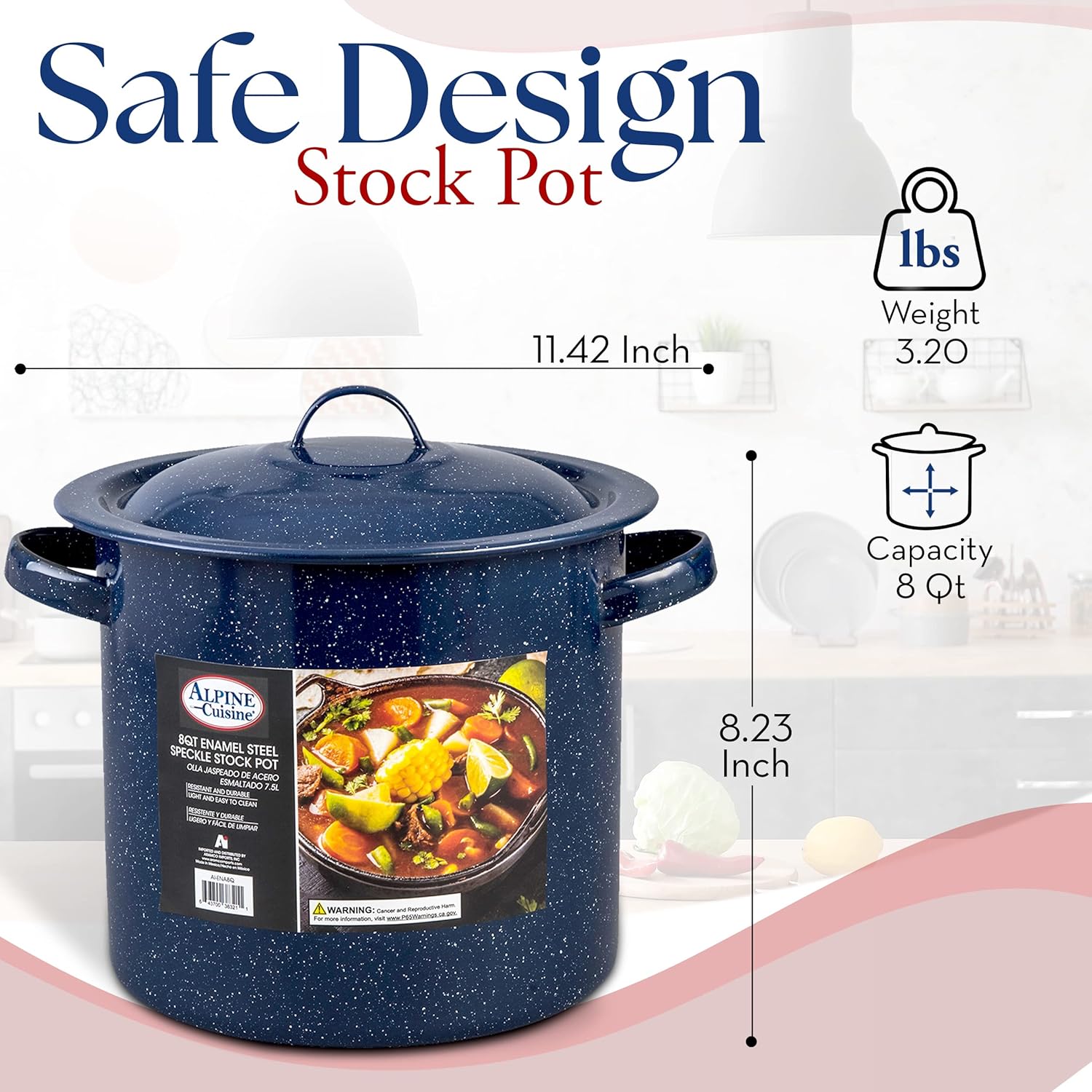 Alpine Cuisine 8-qt Stock Pot with Lid Black New