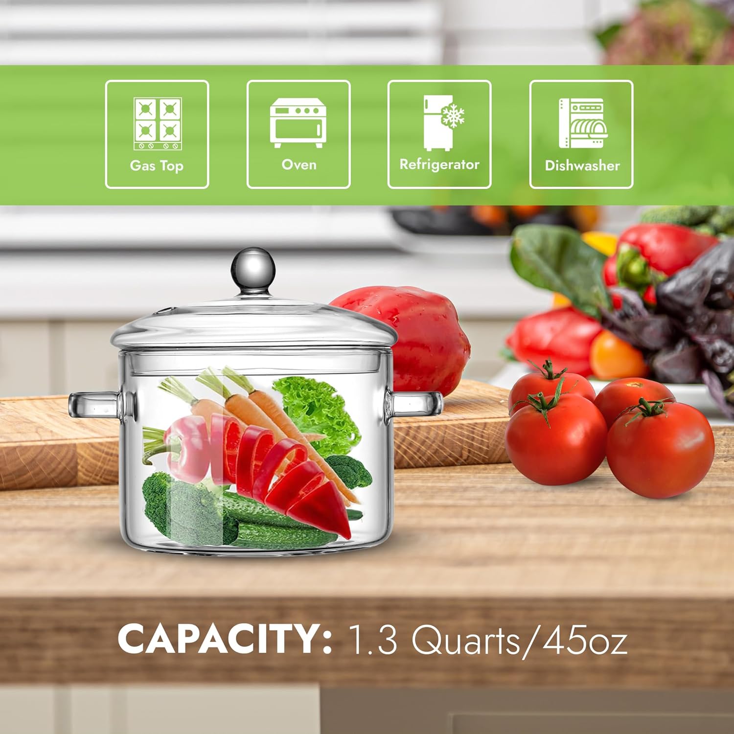13L Heat-Resistant Glass Cooking Pot