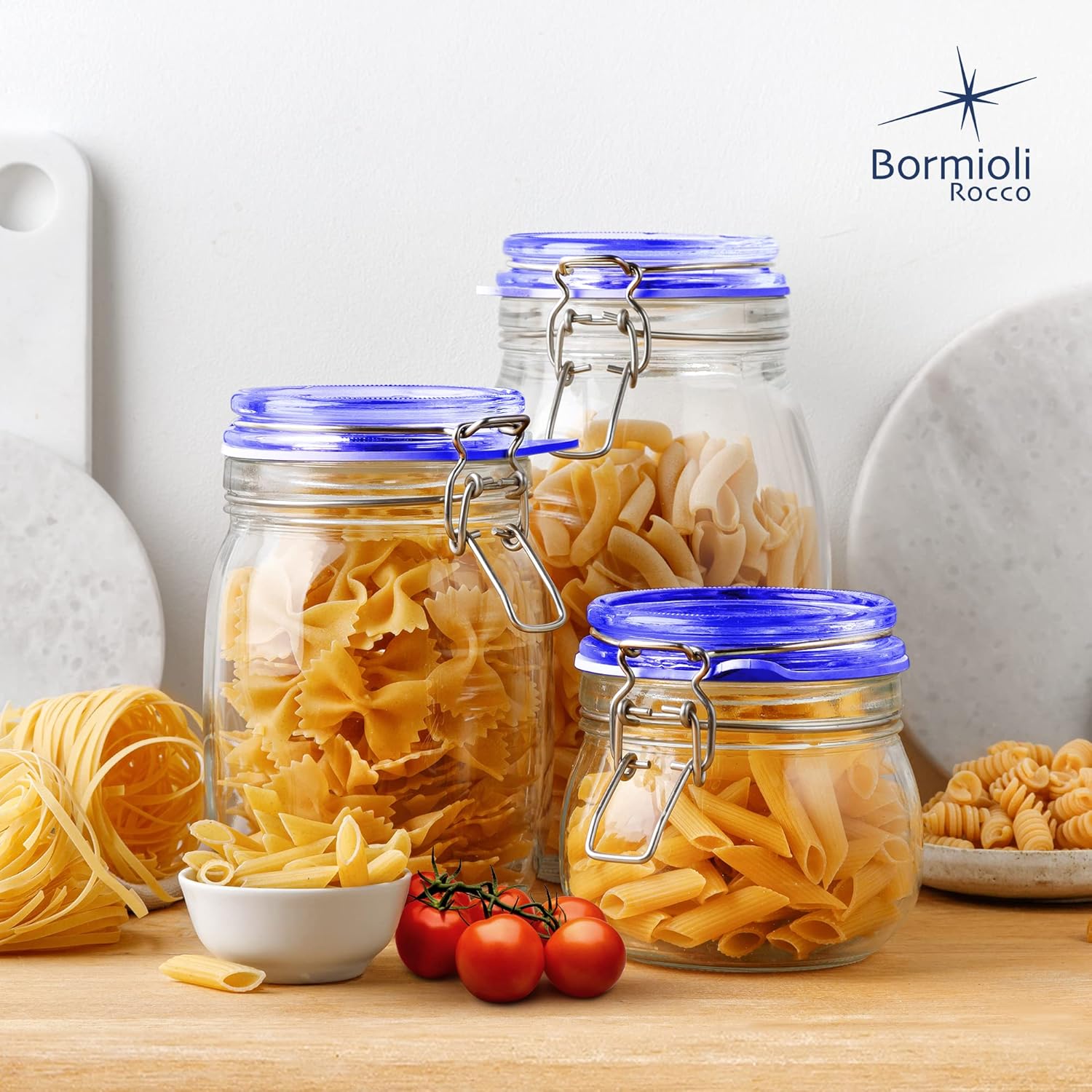 Bormioli Rocco Fido Square Jar with Blue Lid 175 oz