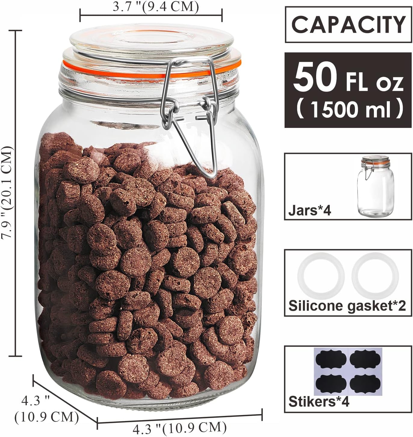 Perfect for Cooking 50 oz Glass Jars - Leaky-Proof Durable
