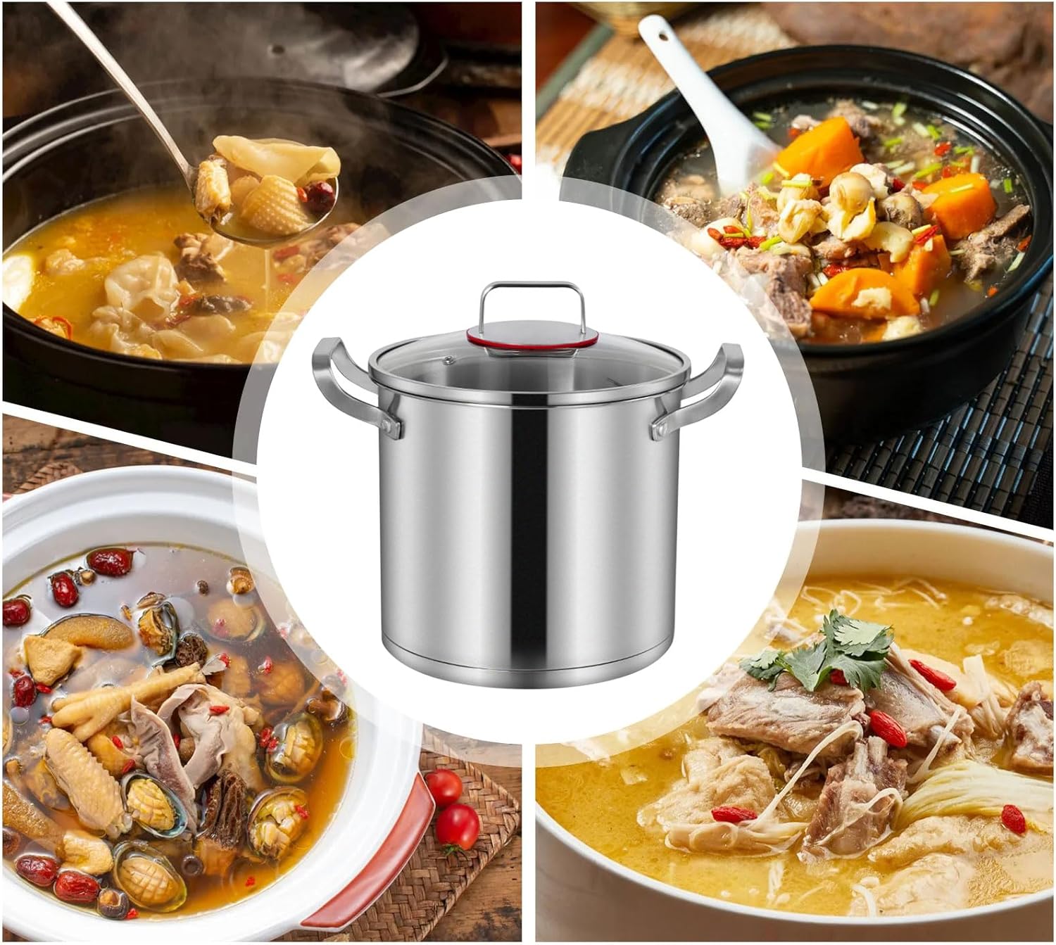 24cm 304 Stainless Steel Stock Pot with Lid Durable Easy to Clean