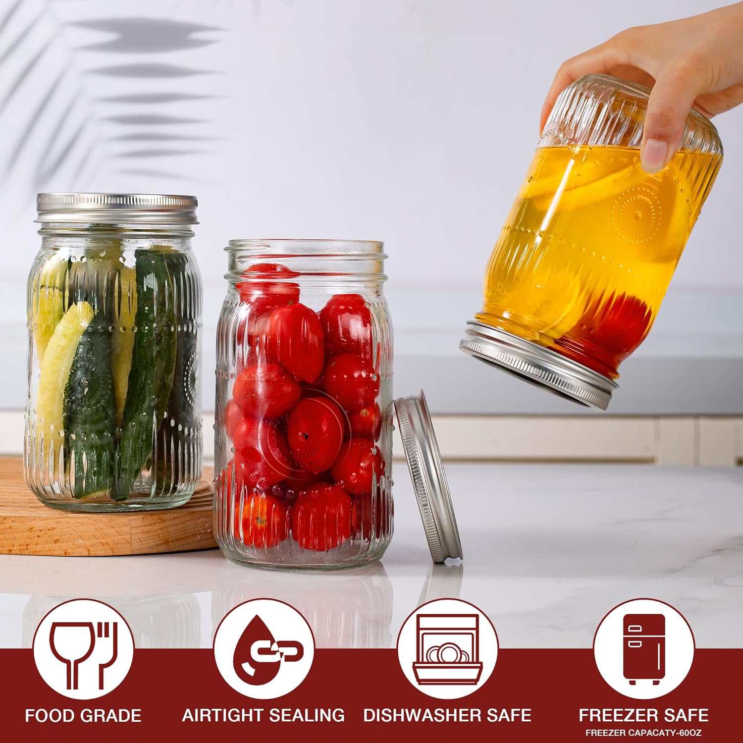 Vivid 32oz Mason Jars Wide Mouth Quart Canning Jar DIY Preserving Set