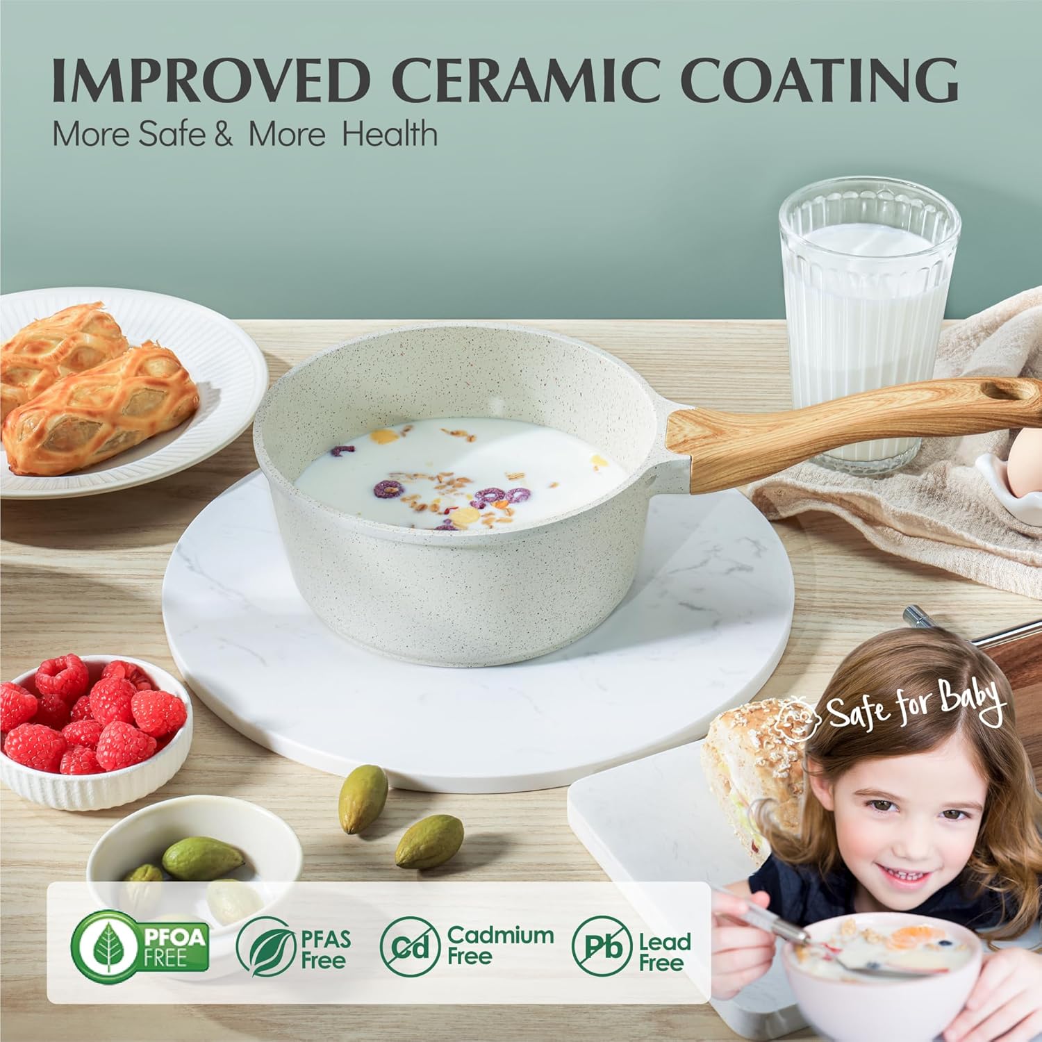 SENSARTE Kenshar-Premium Ceramis Nonstick Saucepan with Lid 20 Quarts PFOAPFAS Free