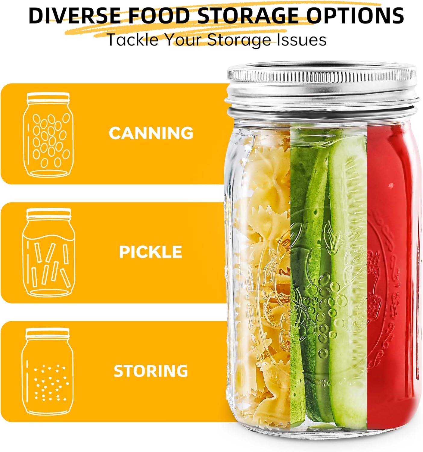 Wide Mouth Mason Jars 32 oz 4 Pack Fermenting Pickling Freezing Preserving Jar