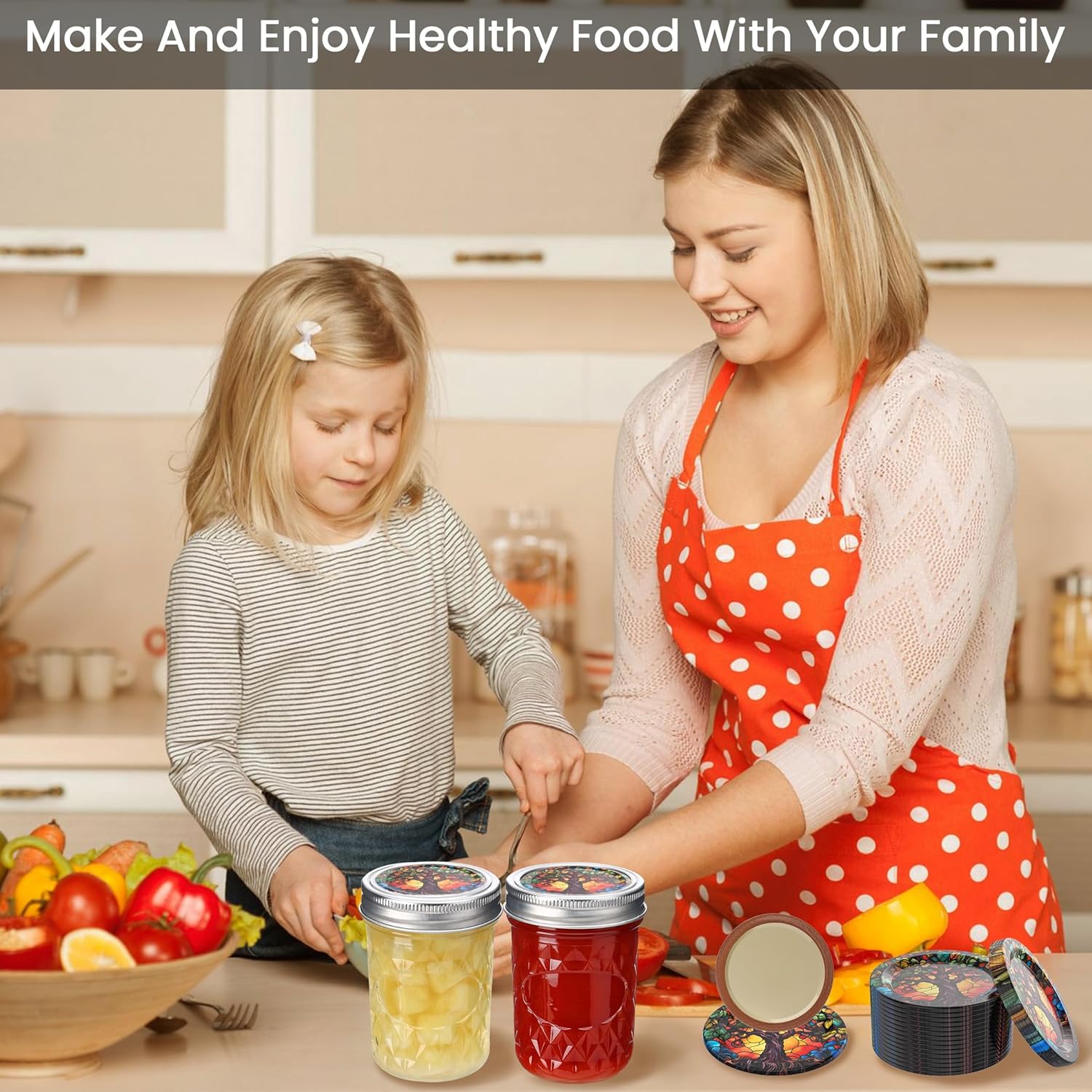FENRIR 50Pcs Canning Lids with Colorful Drawings
