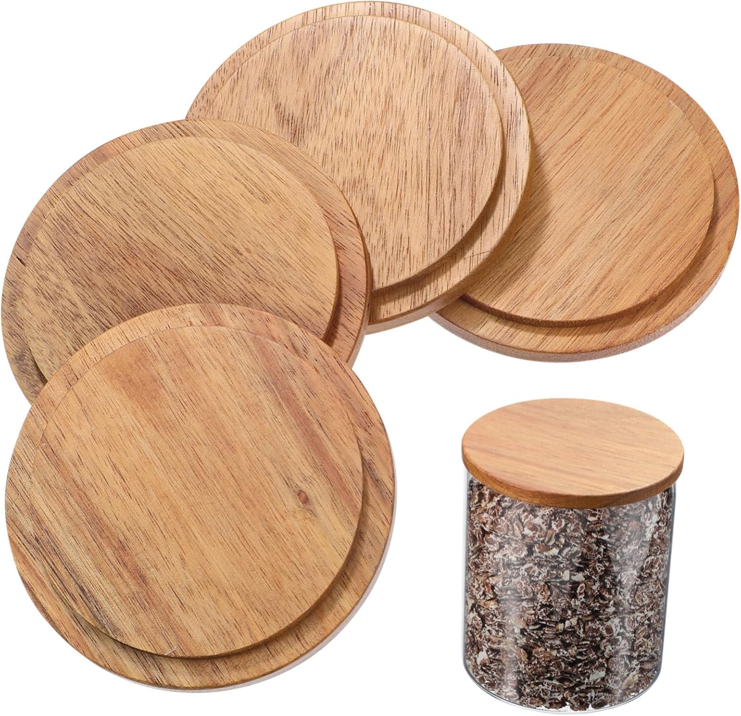 4-Piece Acacia Wooden Lid Set for Warm Drinks