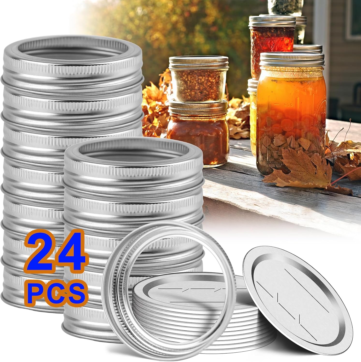 Perfect Canning Lids Set with Rings for Mason Jars 24 Pcs