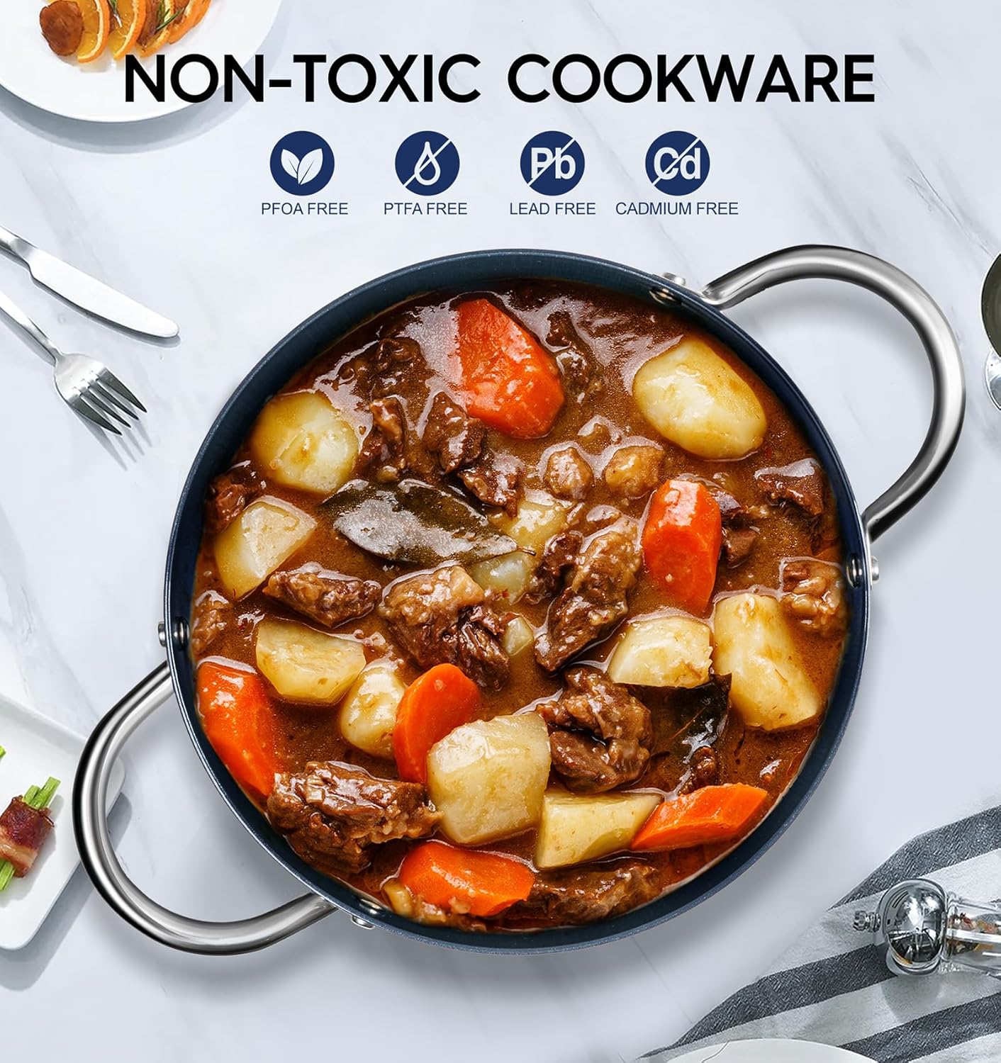 5 Quart Nonstick Stock Pot with Stainless Steel Handles PFOA-Free Cooking