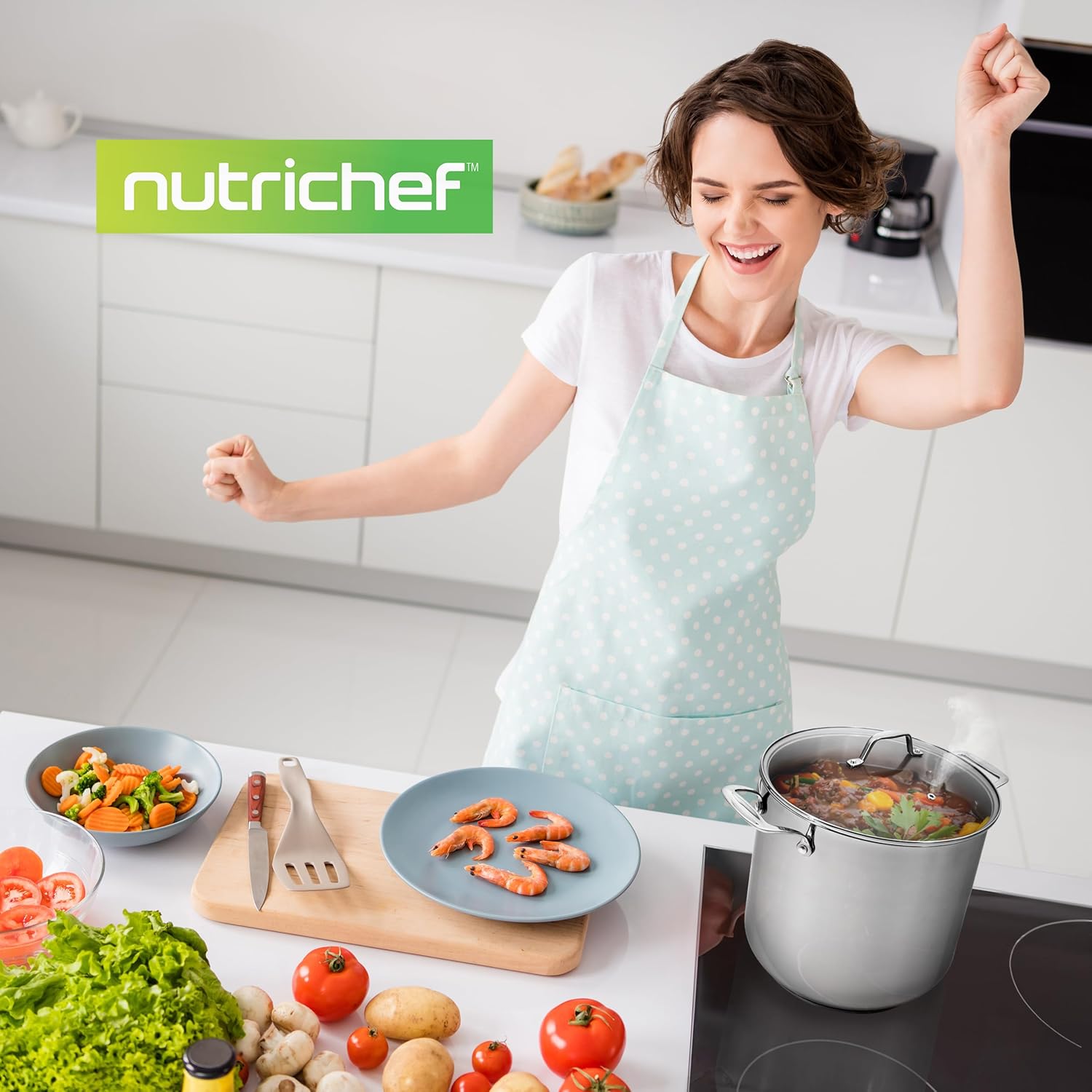 NutriChef 19-Quart Stainless Steel Cooker with Glass Lid