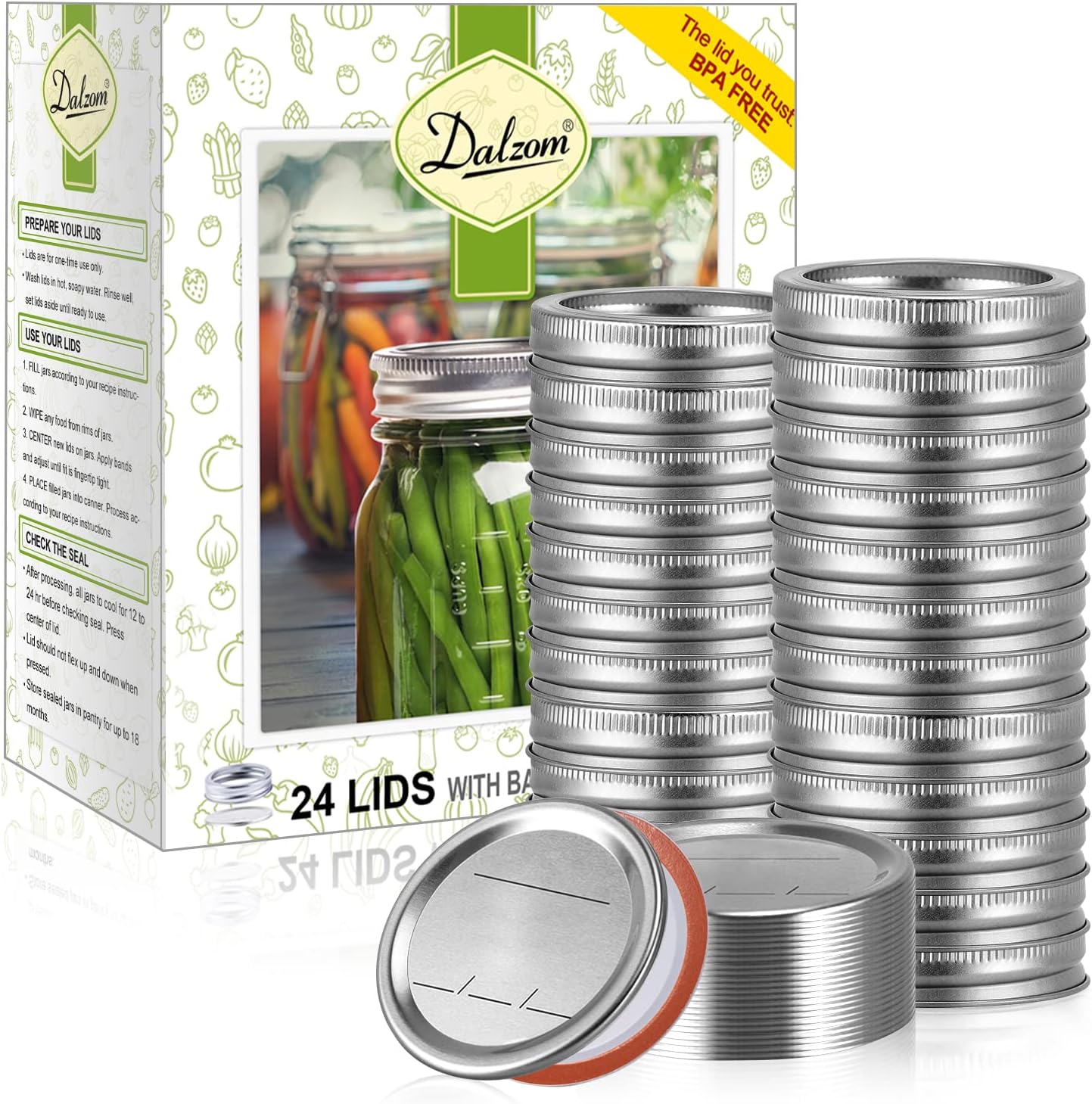 48Pcs Canning Lids with Rings Regular Mouth Jar Seals