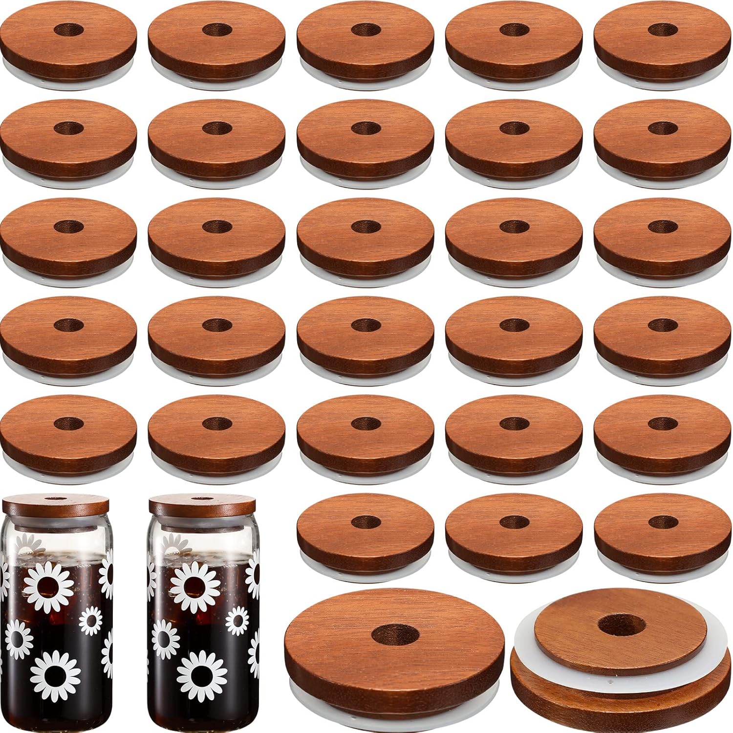 30 Pcs Jar Lids with Silicone Sealing Rings