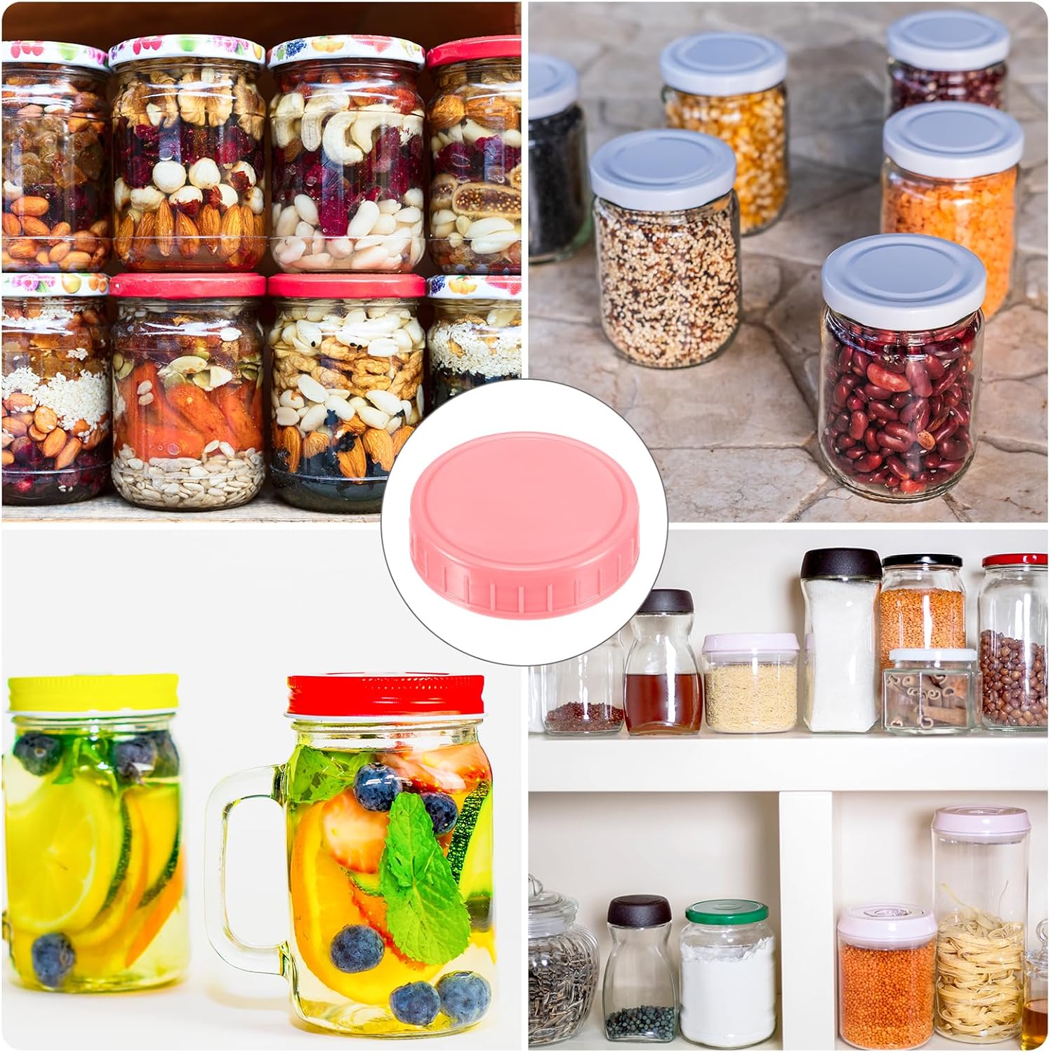 U XCEL 70MM REGULAR MOUTH PLASTIC MASON JAR LIDS 9PCS WITH SEALING RINGS