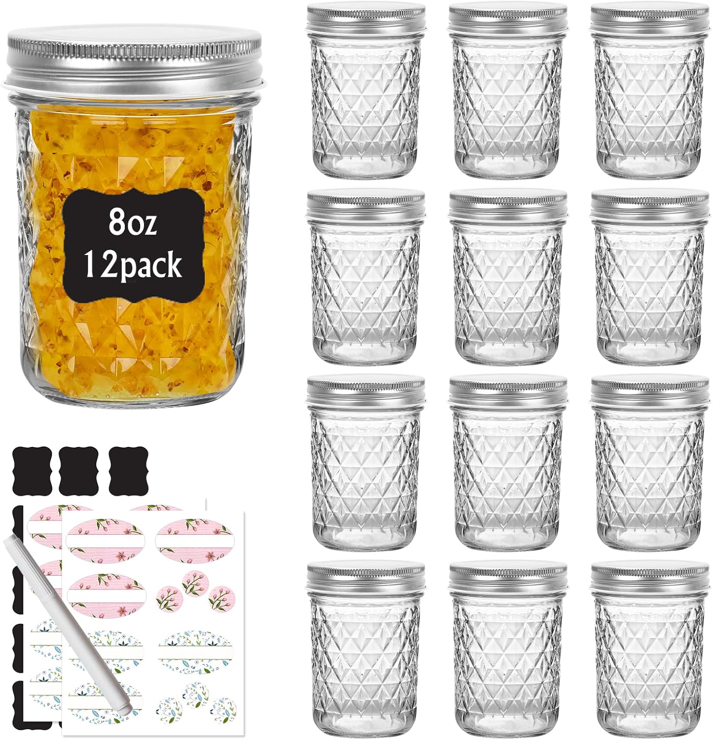 Keketin 8 oz Mason Jars with Silver lids Preserve Kids Meals