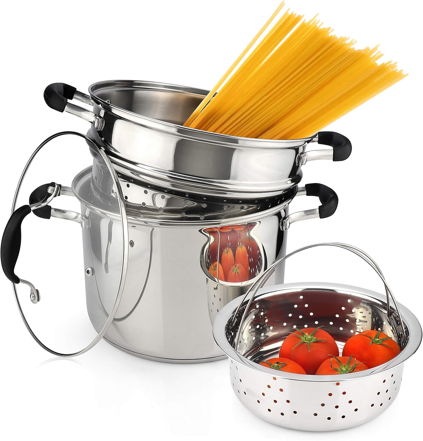 Avacraft 4-Piece Stainless Steel Pasta Set 7 Quart Glass Lid Steamer Basket