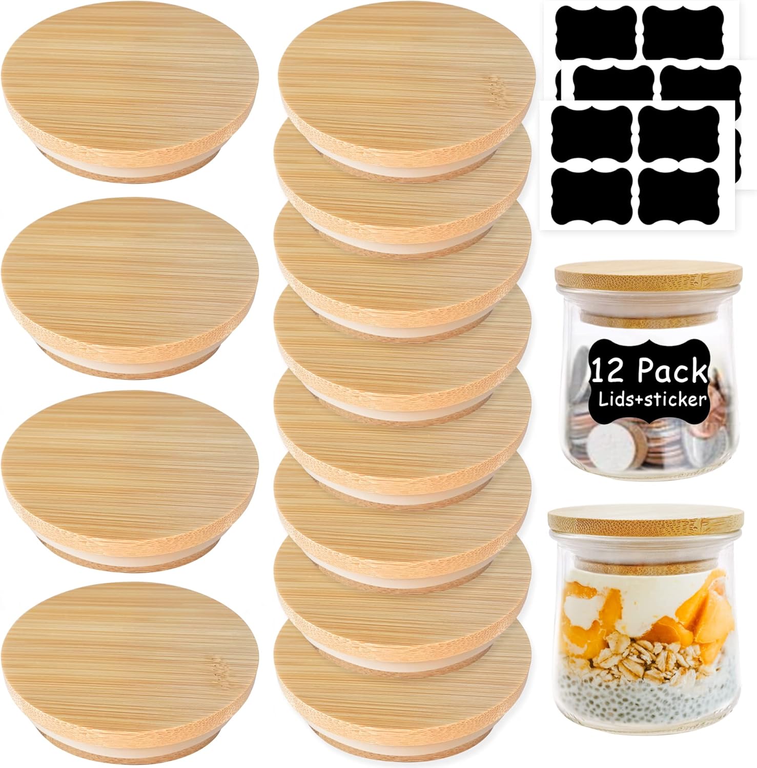 Natural Bamboo Oui Yogurt Jar Lid Set