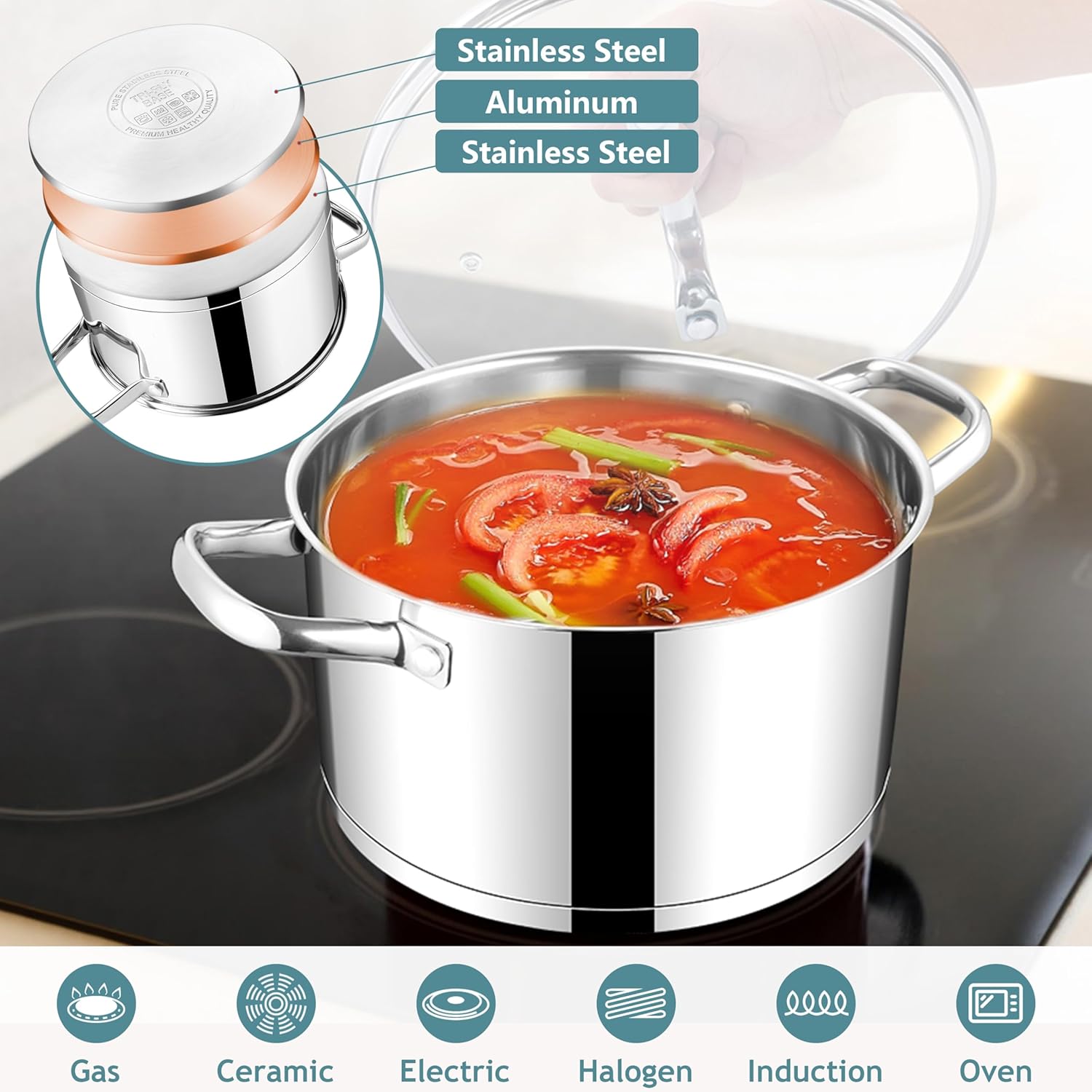 Sleek 4 qt Stock Pot with Lid - Premium Kitchen Tool forRecipes