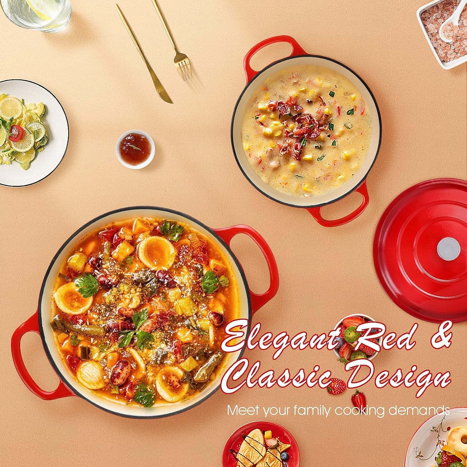 Enameled Cast Iron Dutch Oven Set - Easy Cooking Health and Versatility