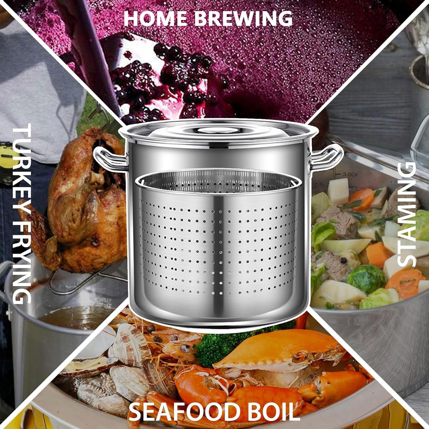 AIZYR 35cmx35cm Stainless Steel Stockpot for Boiling Seafood Turkeys