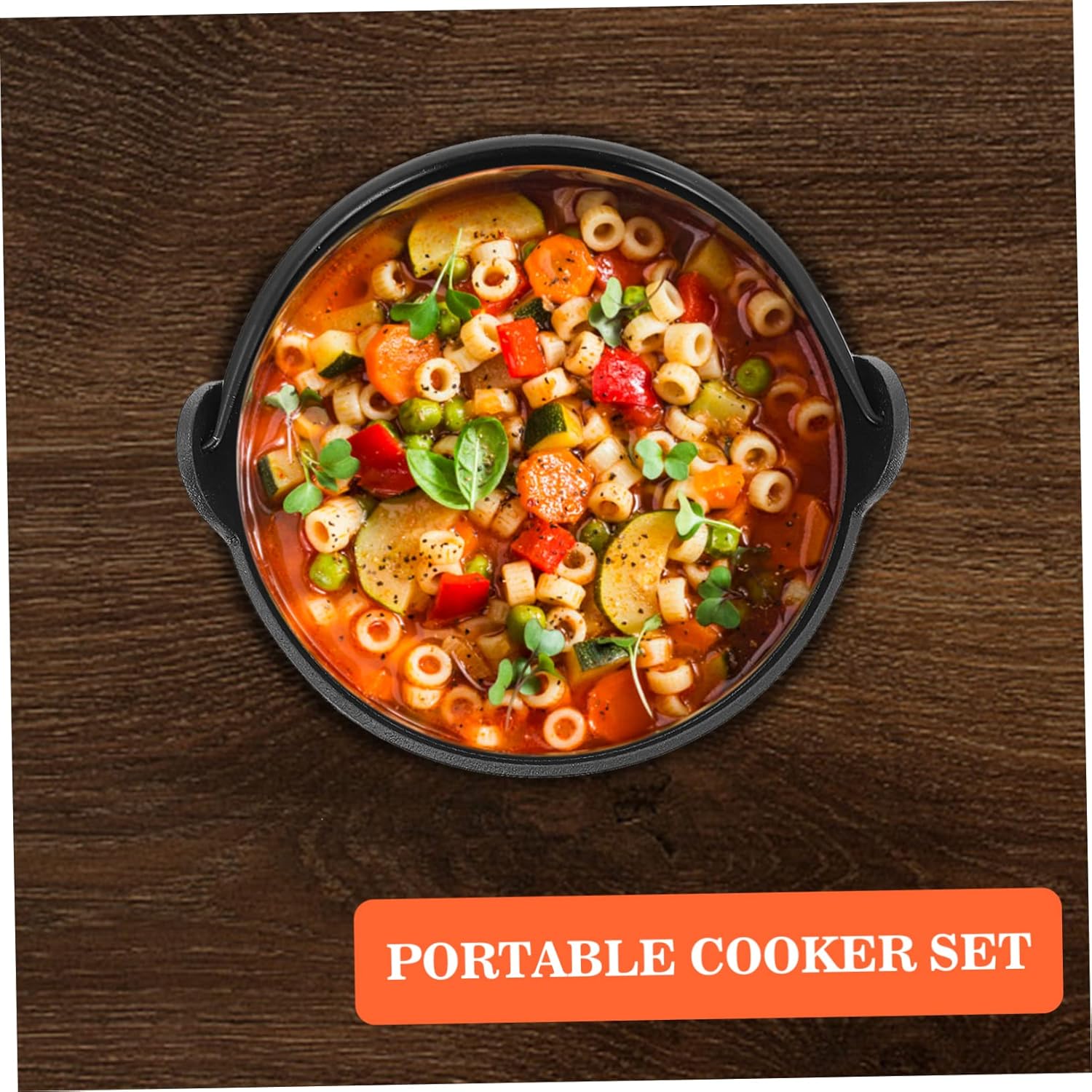 1pc Thick Cast Iron Saucepan with Strainer Deck and Lid Black