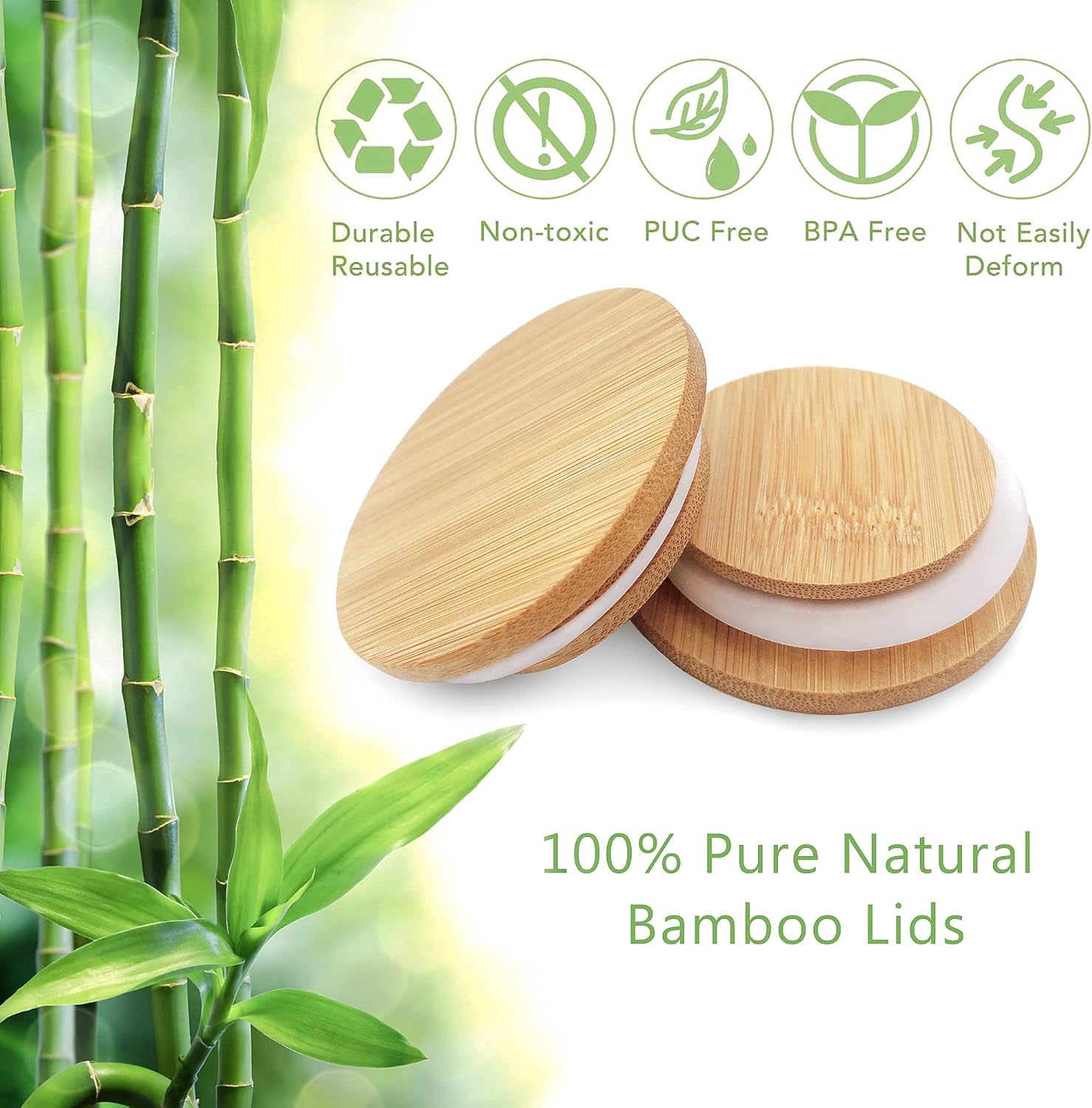 Natural Bamboo Oui Yogurt Jar Lid Set