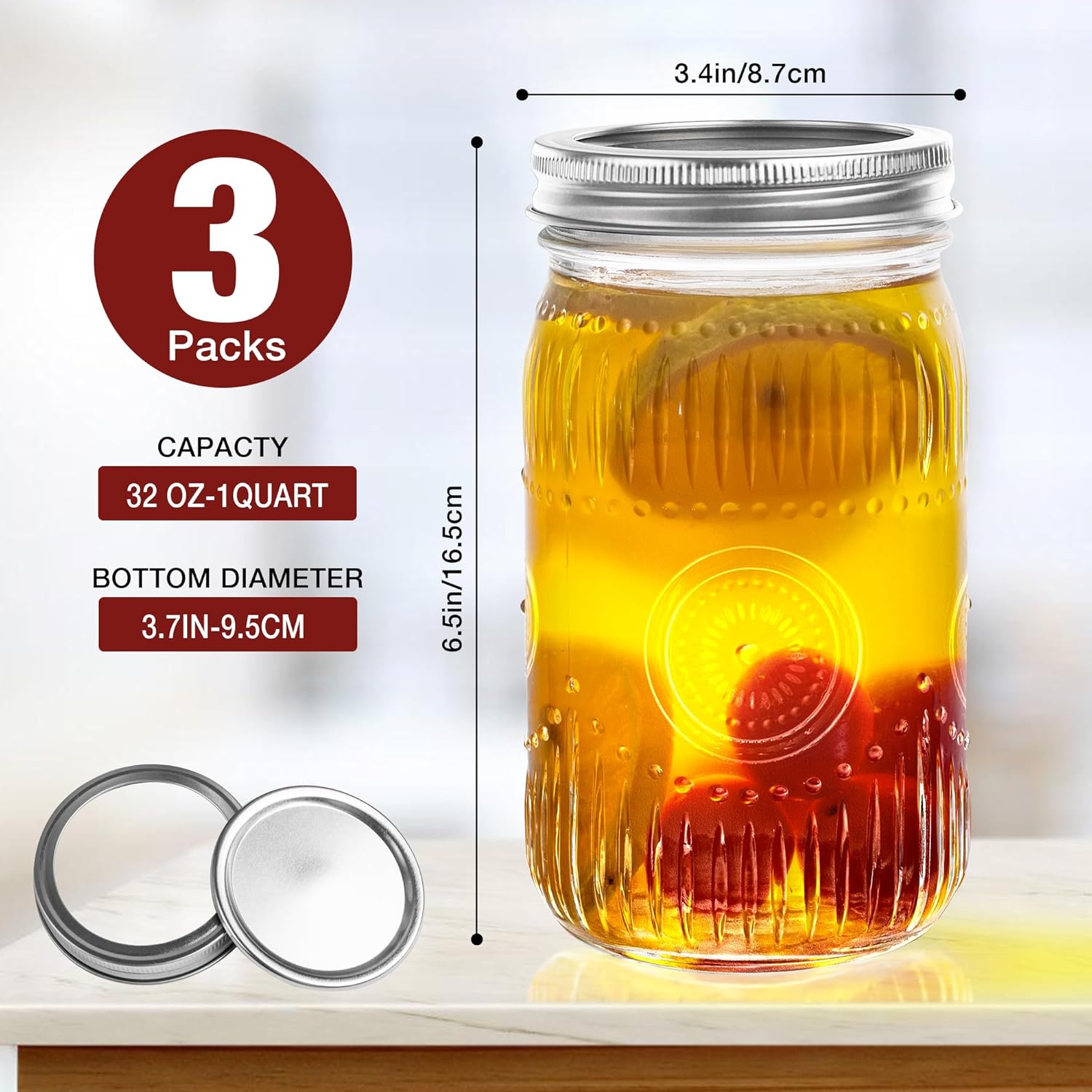 Vivid 32oz Mason Jars Wide Mouth Quart Canning Jar DIY Preserving Set