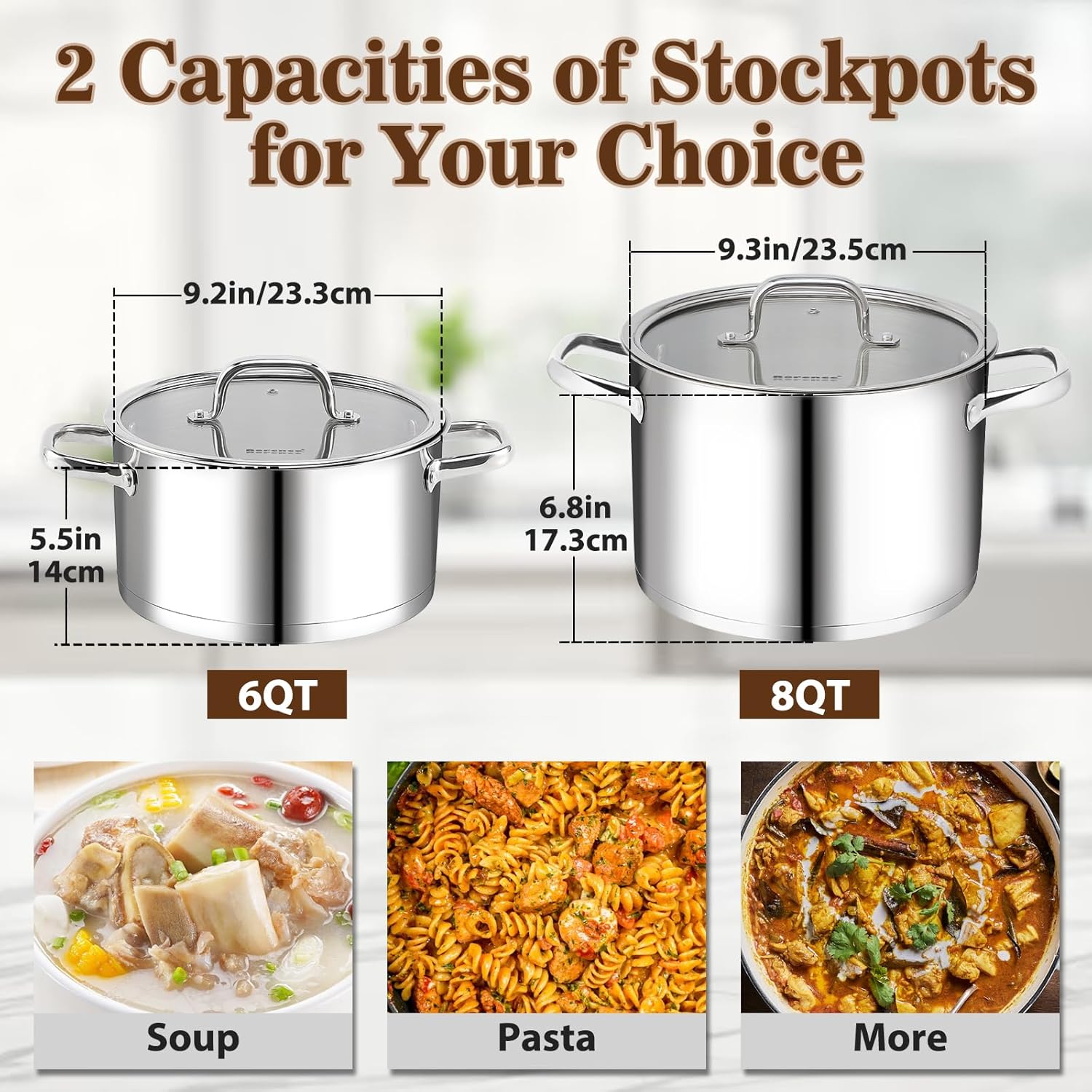 Rorence 6 QT Stockpot with Tempered Glass Lid