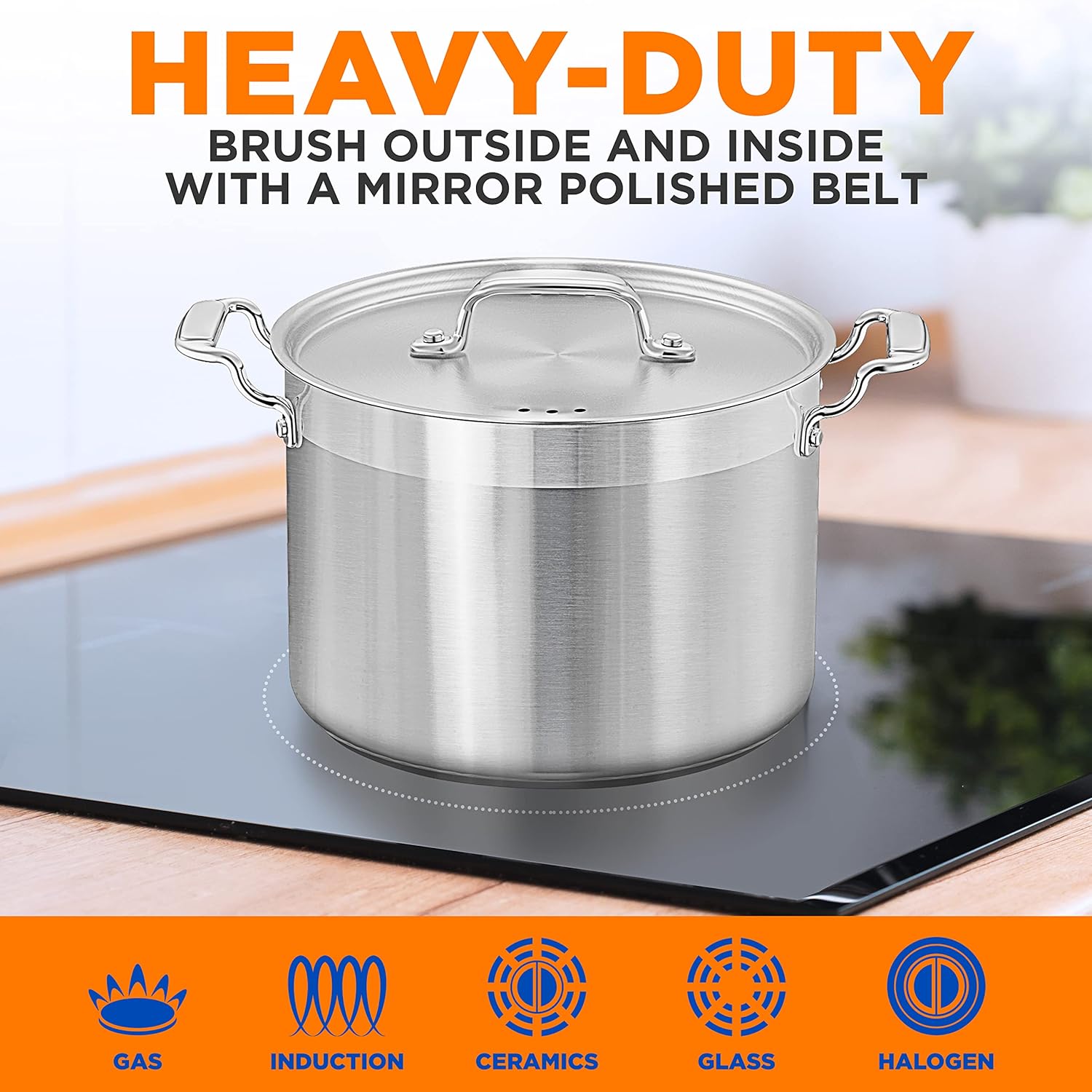 Life-changing 8 QT Stainless Steel Stockpot with Ergonomic Handles Induction Compatibility