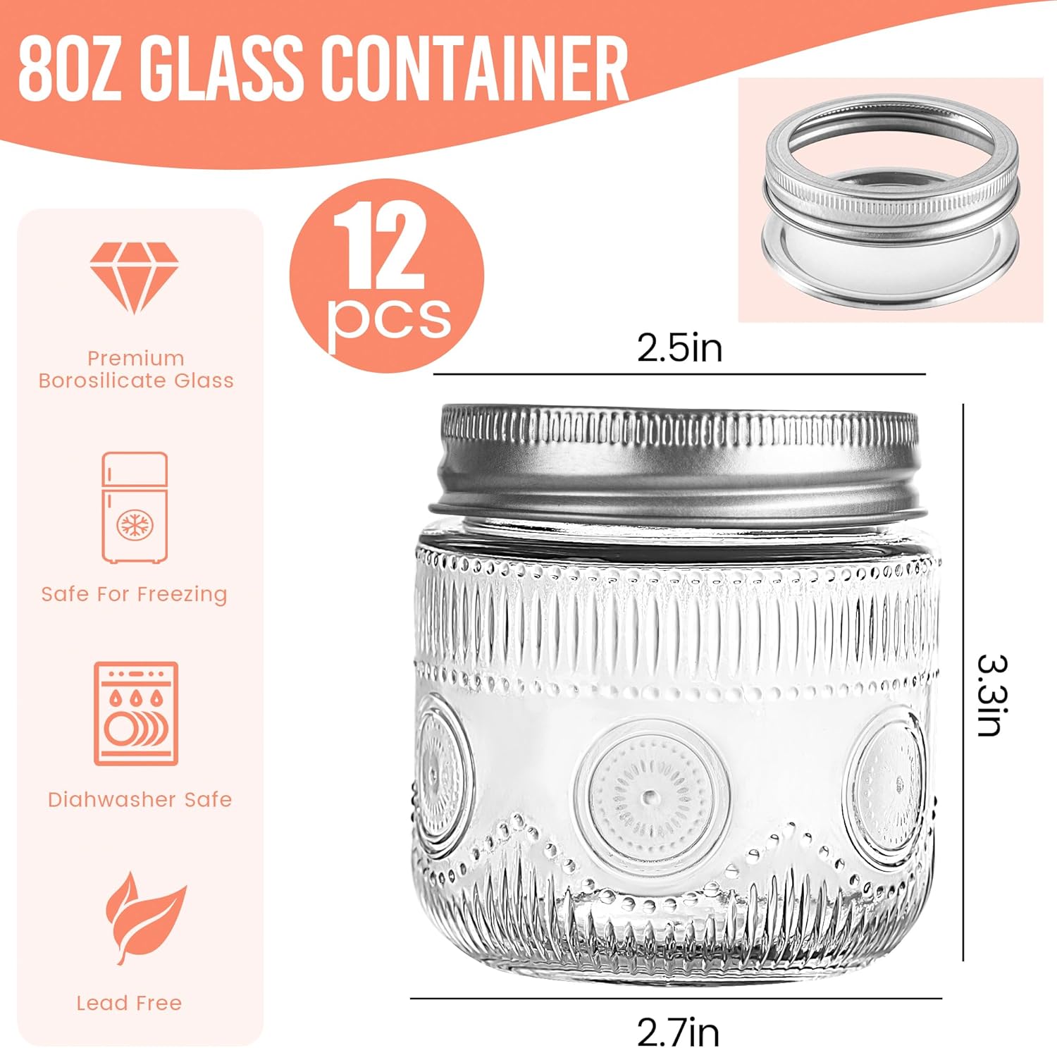 Amzcku 8oz Mason Jars