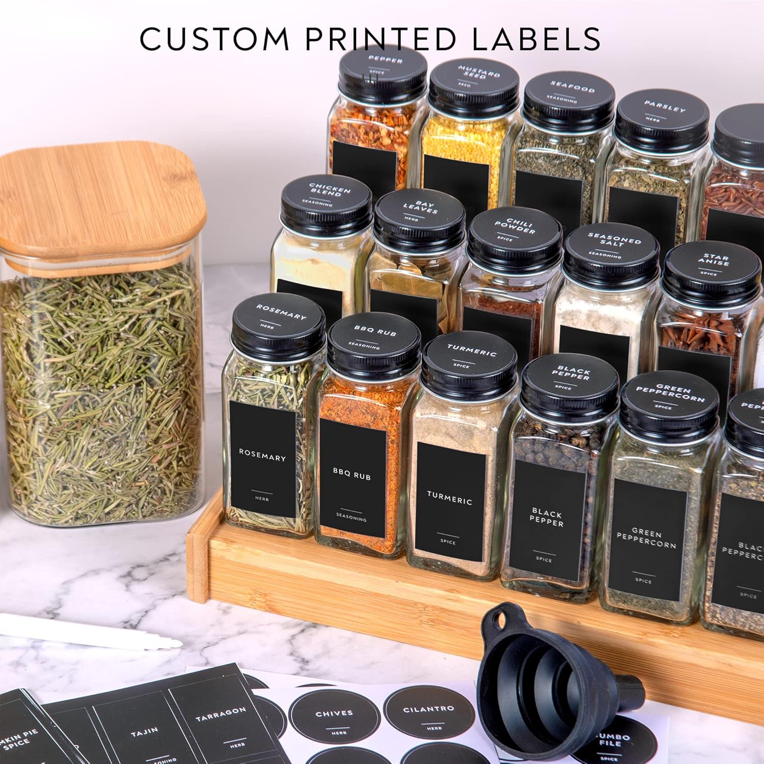Laramaid 4oz Glass Jars with Black Vinyl Labels and Airtight Metal Caps