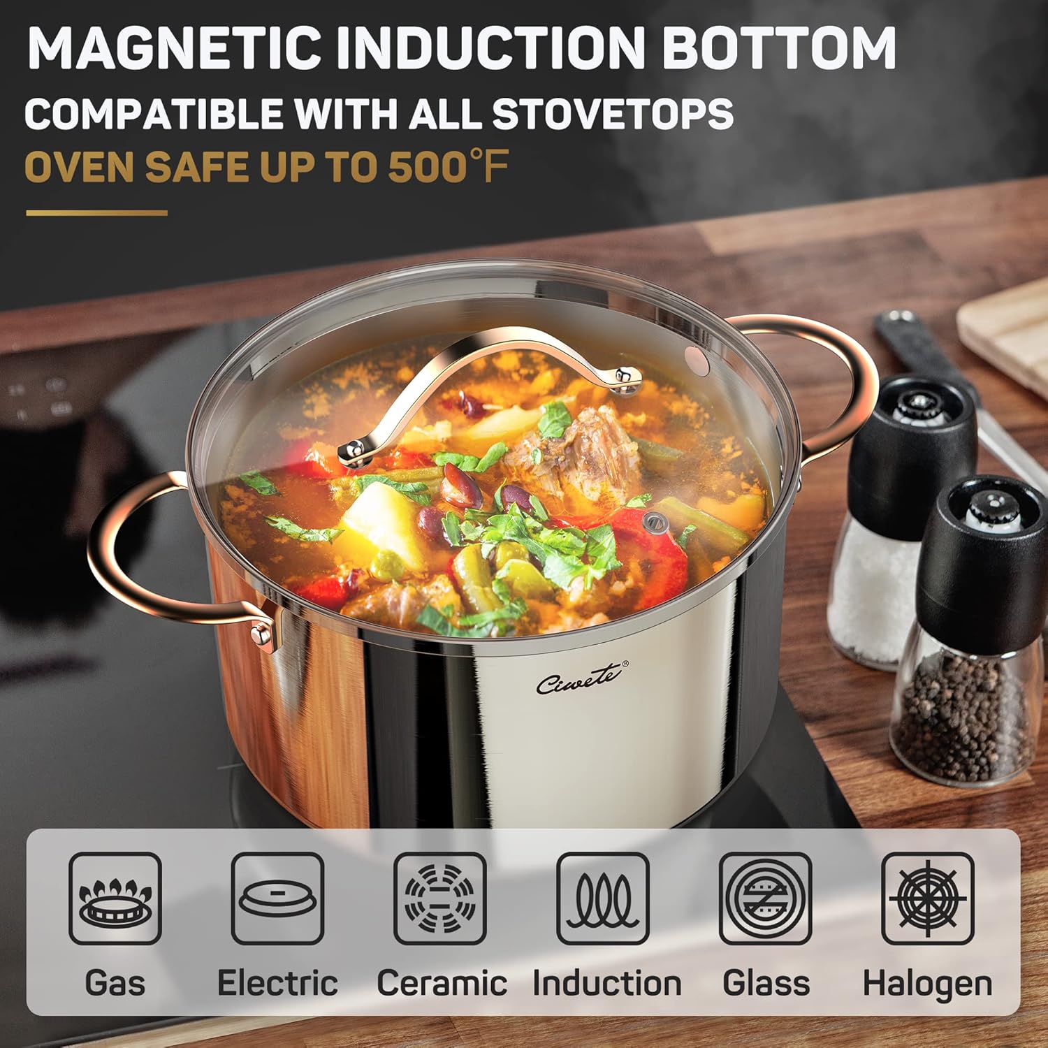 8 Quart Whole Clad Stainless Steel Stock Pot with Lid