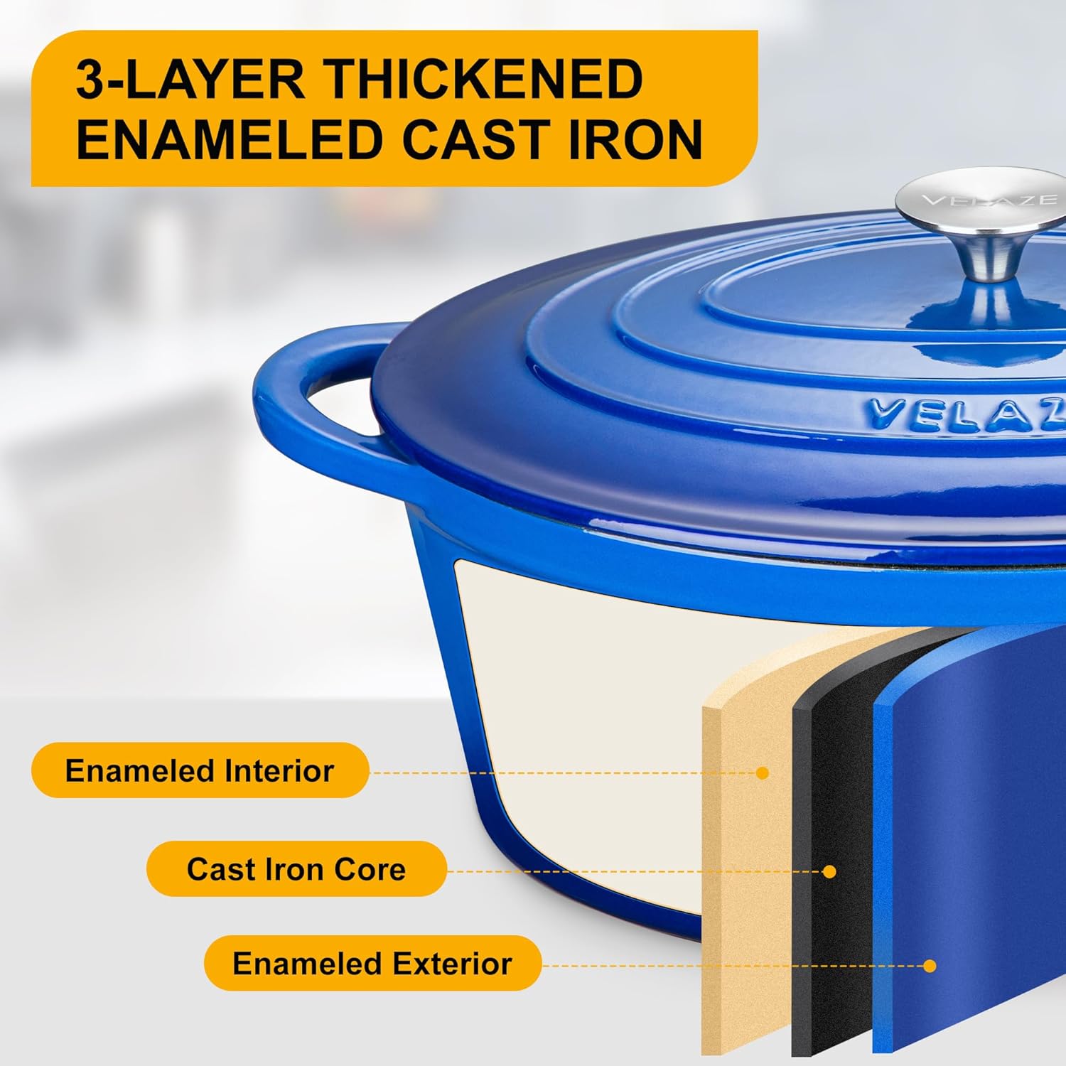 Velaze Cast Iron Dutch Oven - Durable Mixing Pot for Baking Cooking