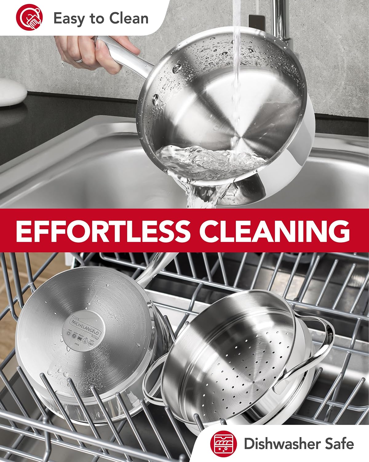 MICHELANGELO 15 Quart Stainless Steel Saucepan with Lid Unique Design