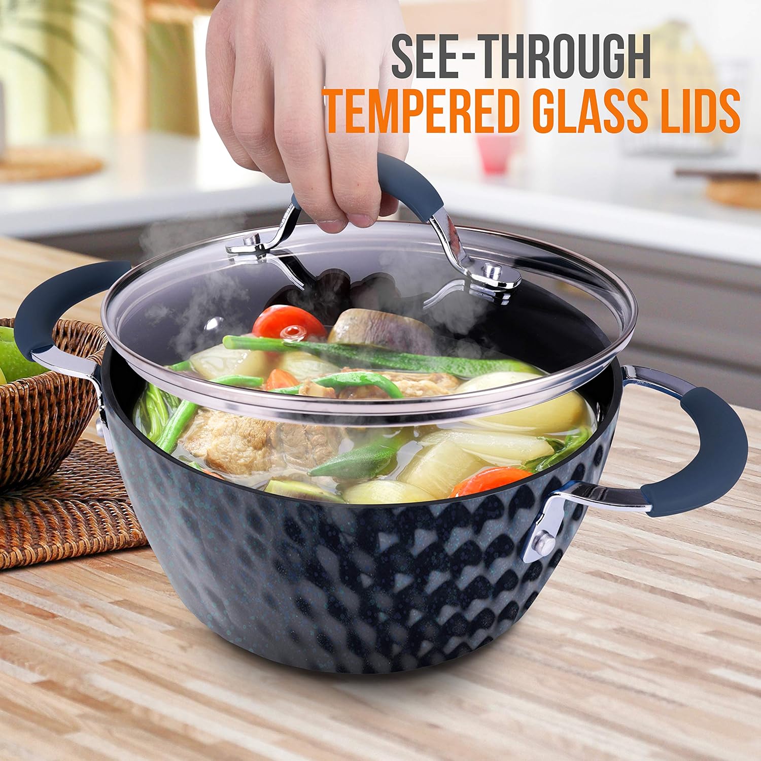 NutriChef Durable Non-Stick 21 Quart Pot with Glass Lid