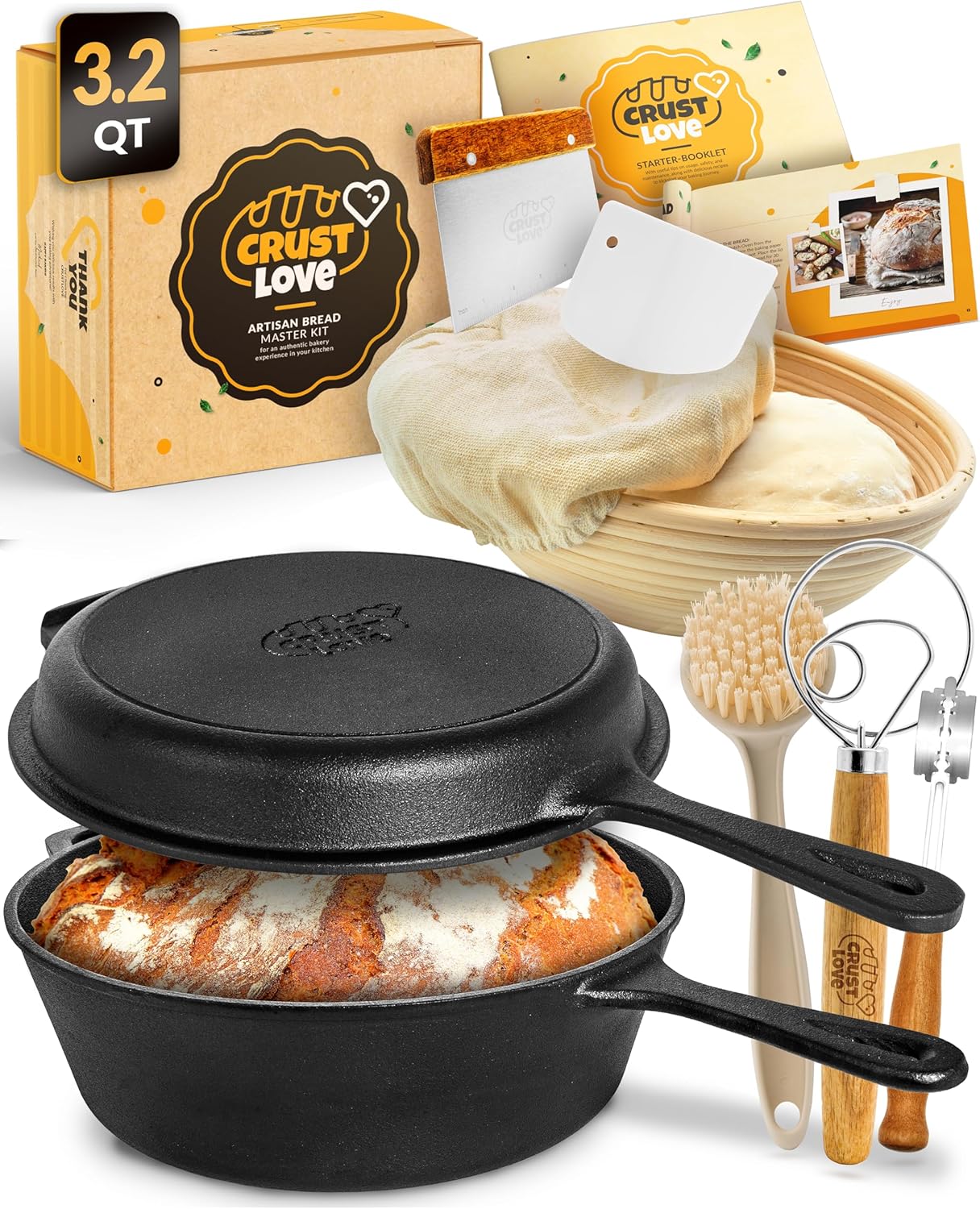 Crustlove - Authentic Cast Iron Dutch Oven for Bread Baking Sourdough Preparation
