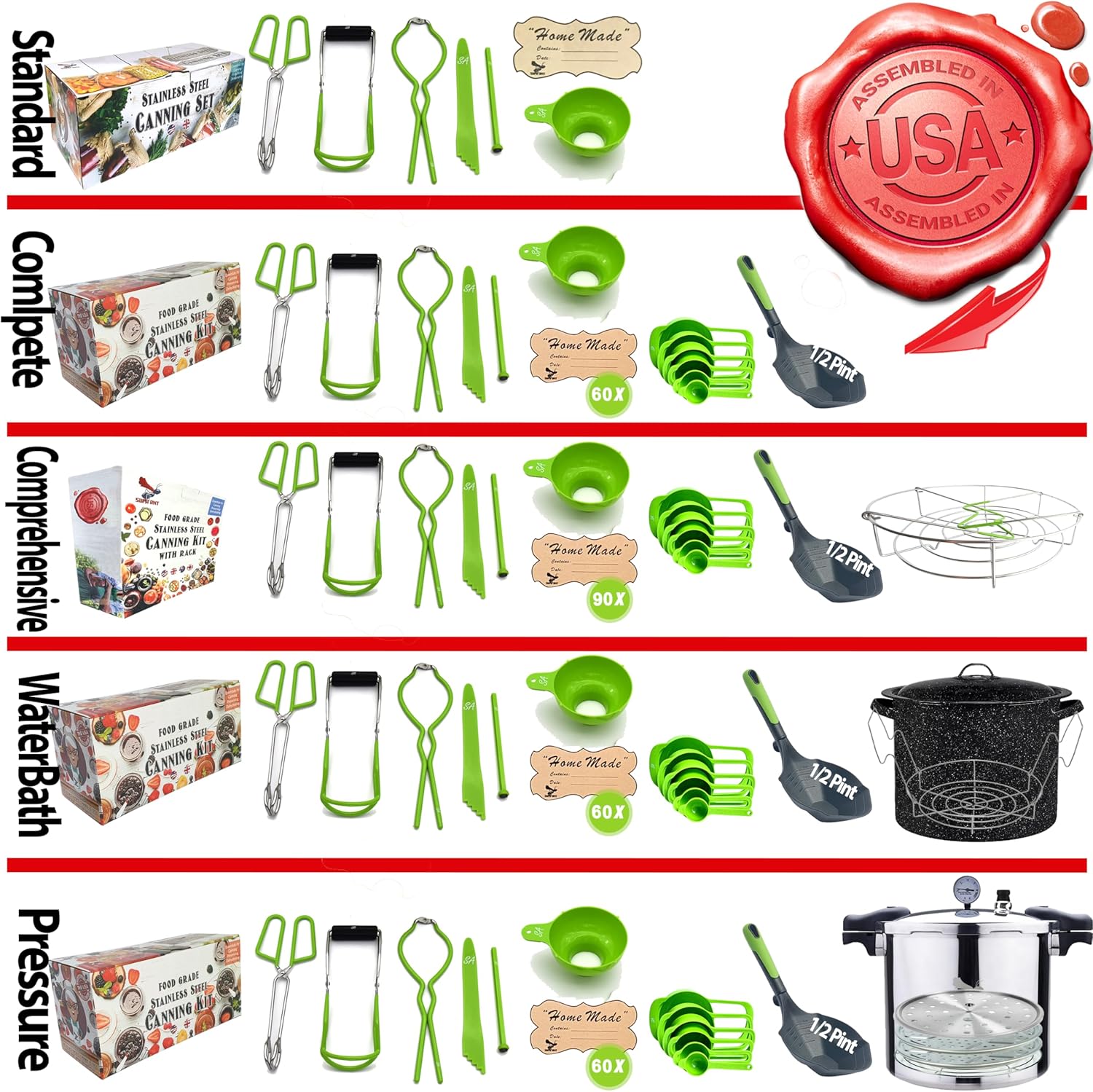 Easy Canning Kit - Stainless Steel Water Bath Canner with Rack Lid