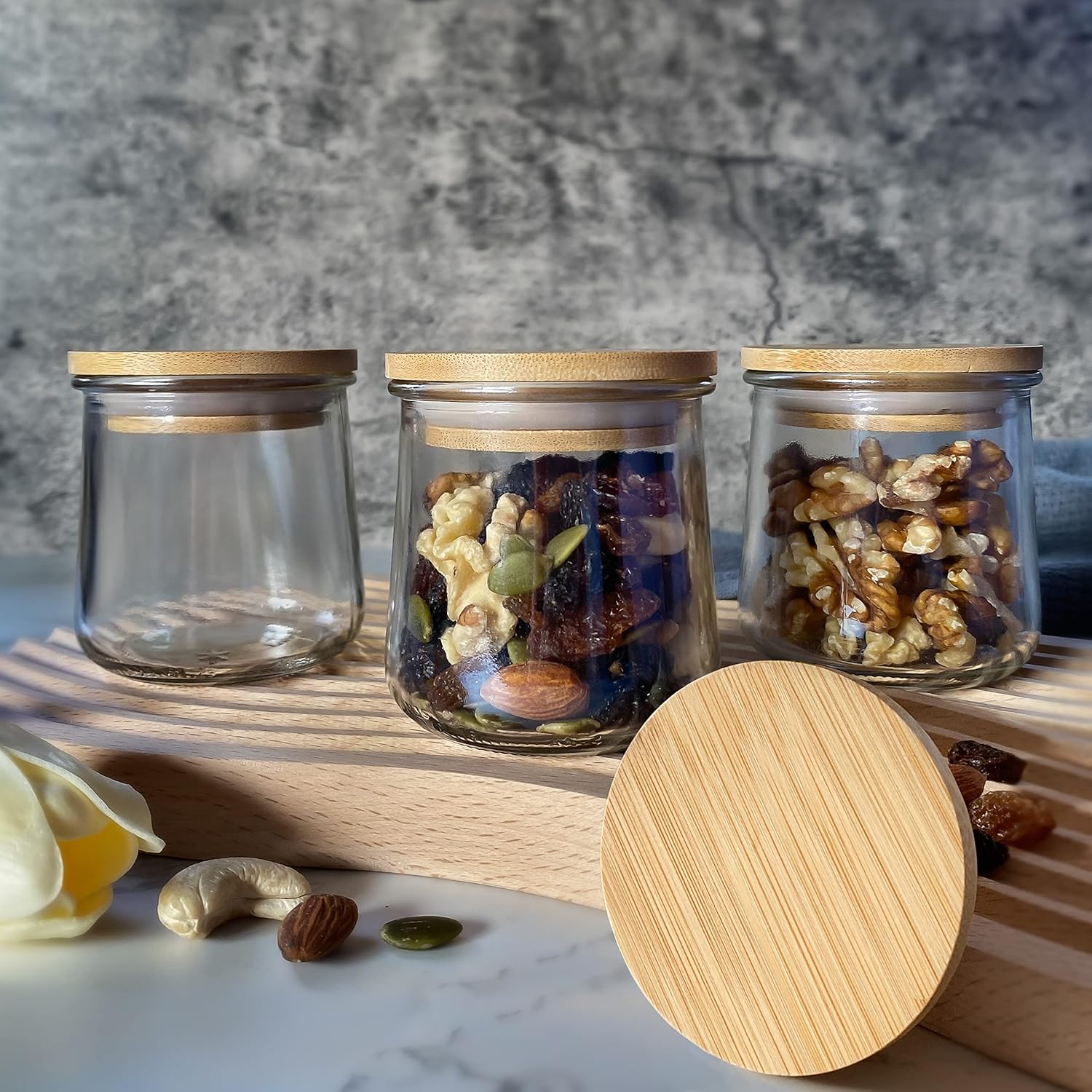 Natural Bamboo Oui Yogurt Jar Lid Set