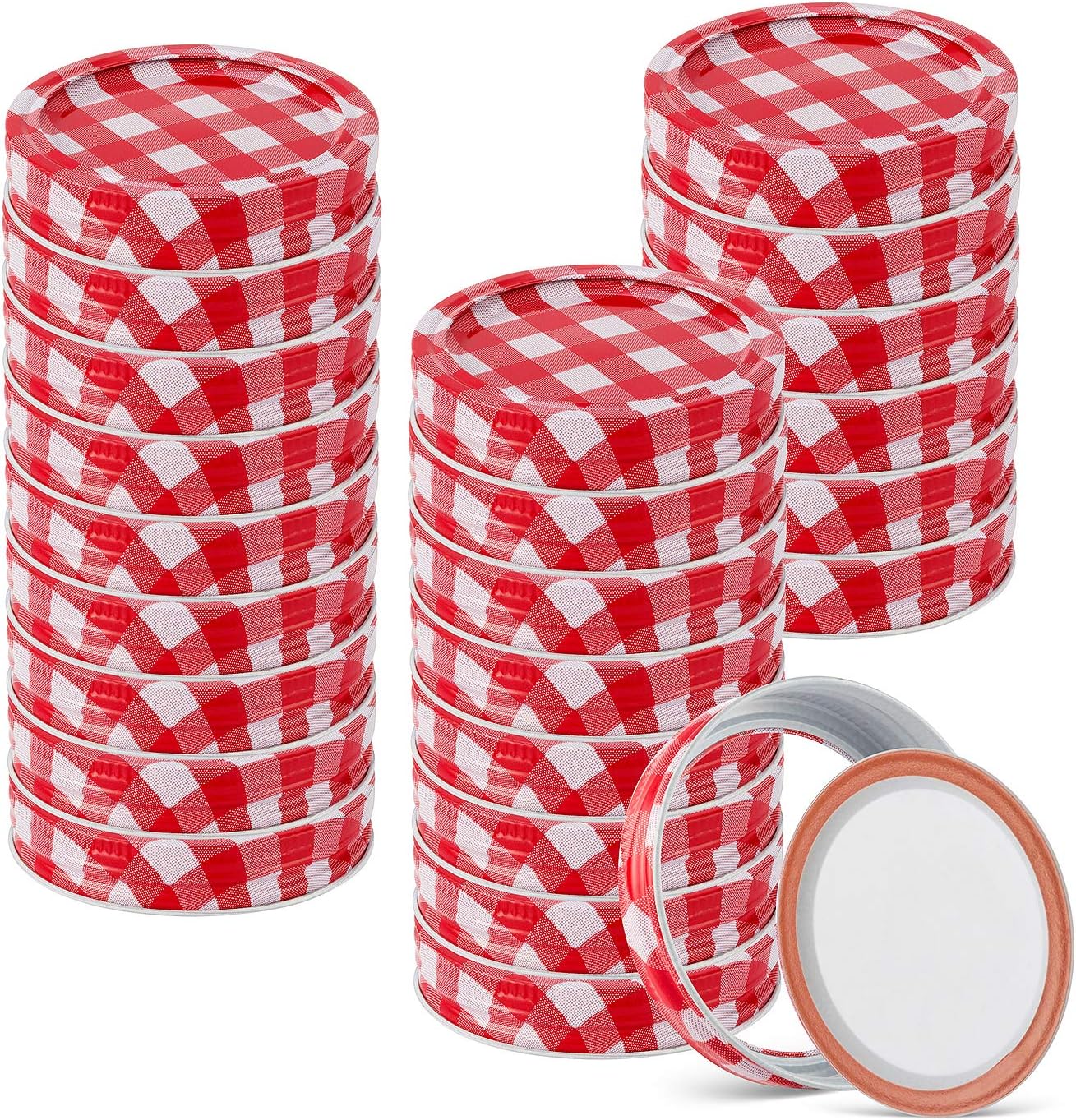 ZizasAry24-Set Canning Lids with Rings Mason Jar Caps Red White