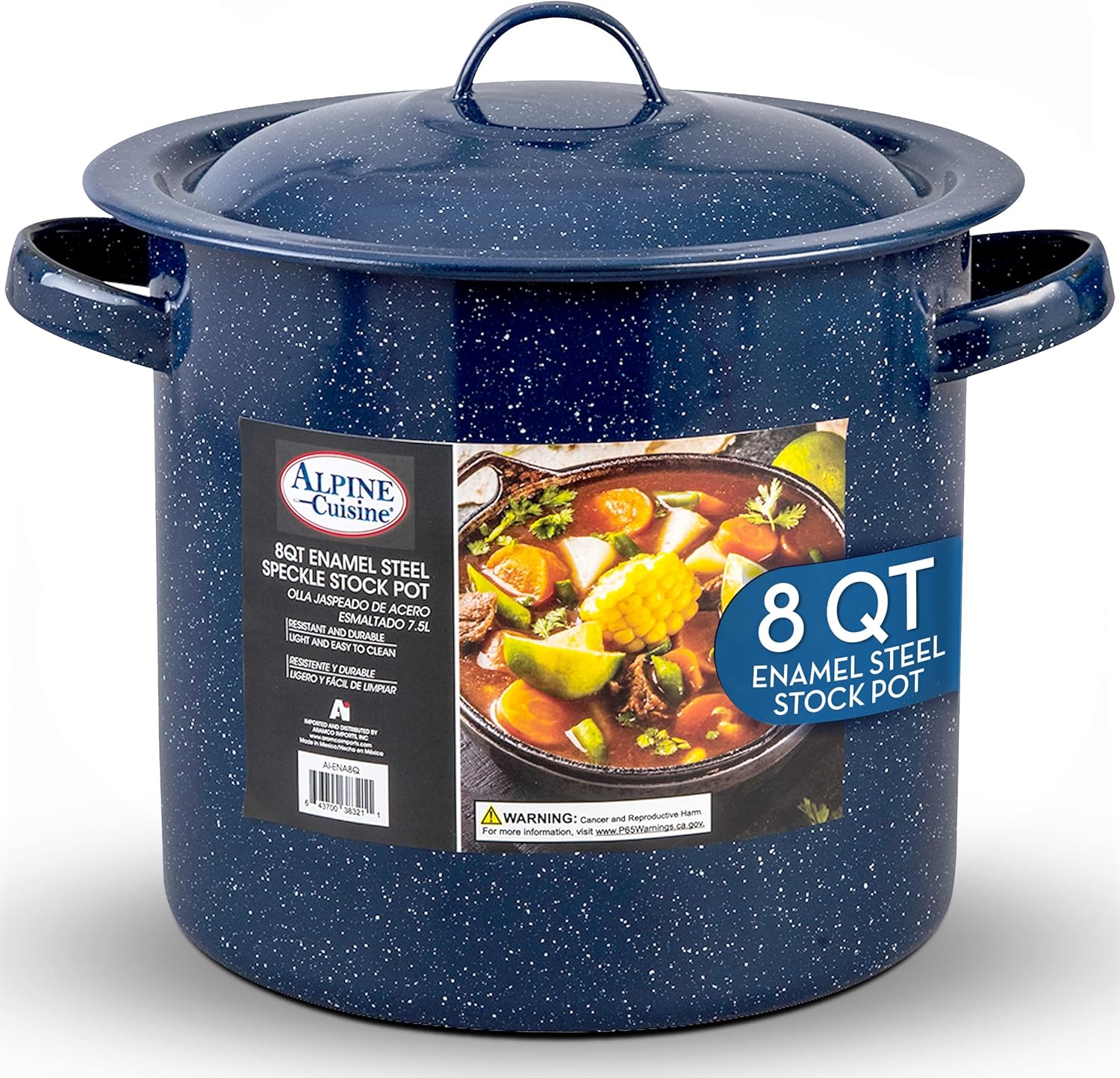 Alpine Cuisine 8-qt Stock Pot with Lid Black New