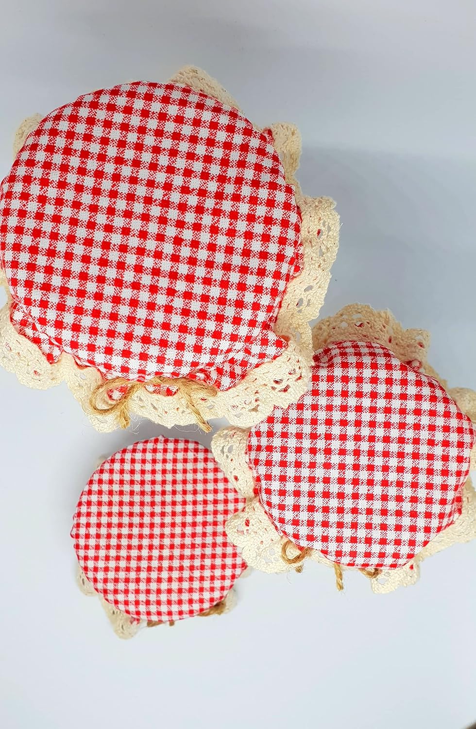 10-Piece Red Gingham Jar Cover Cloth Set