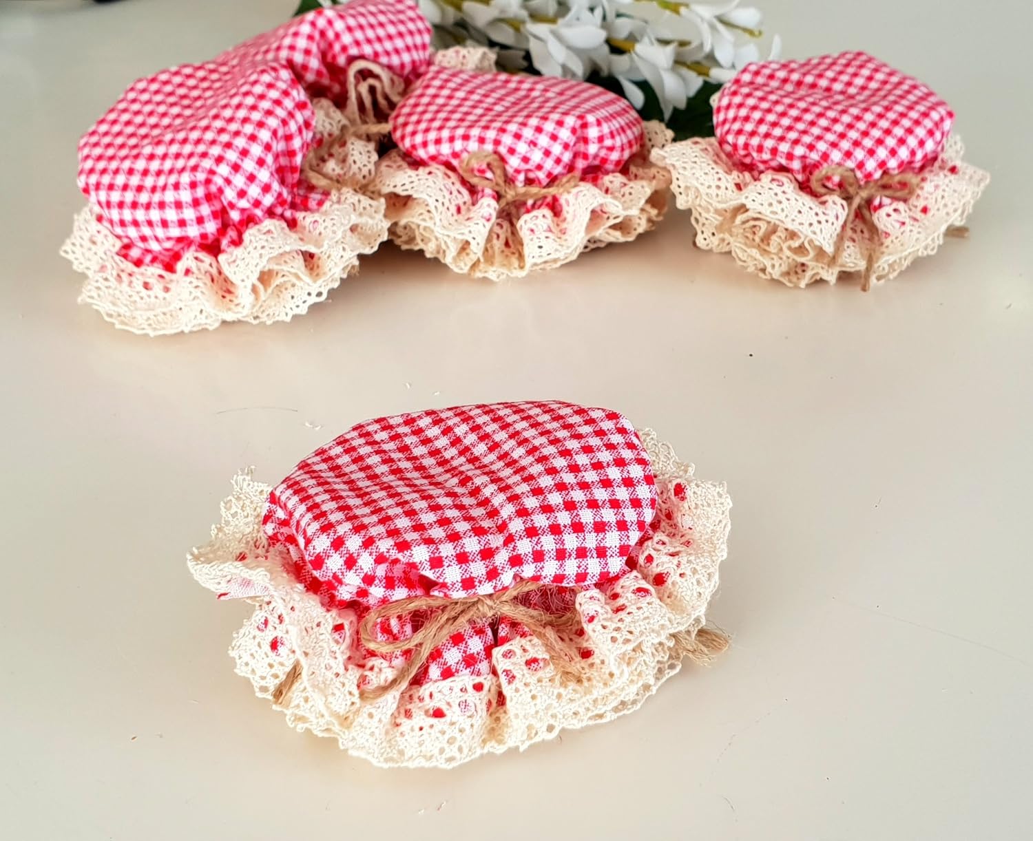 10-Piece Red Gingham Jar Cover Cloth Set