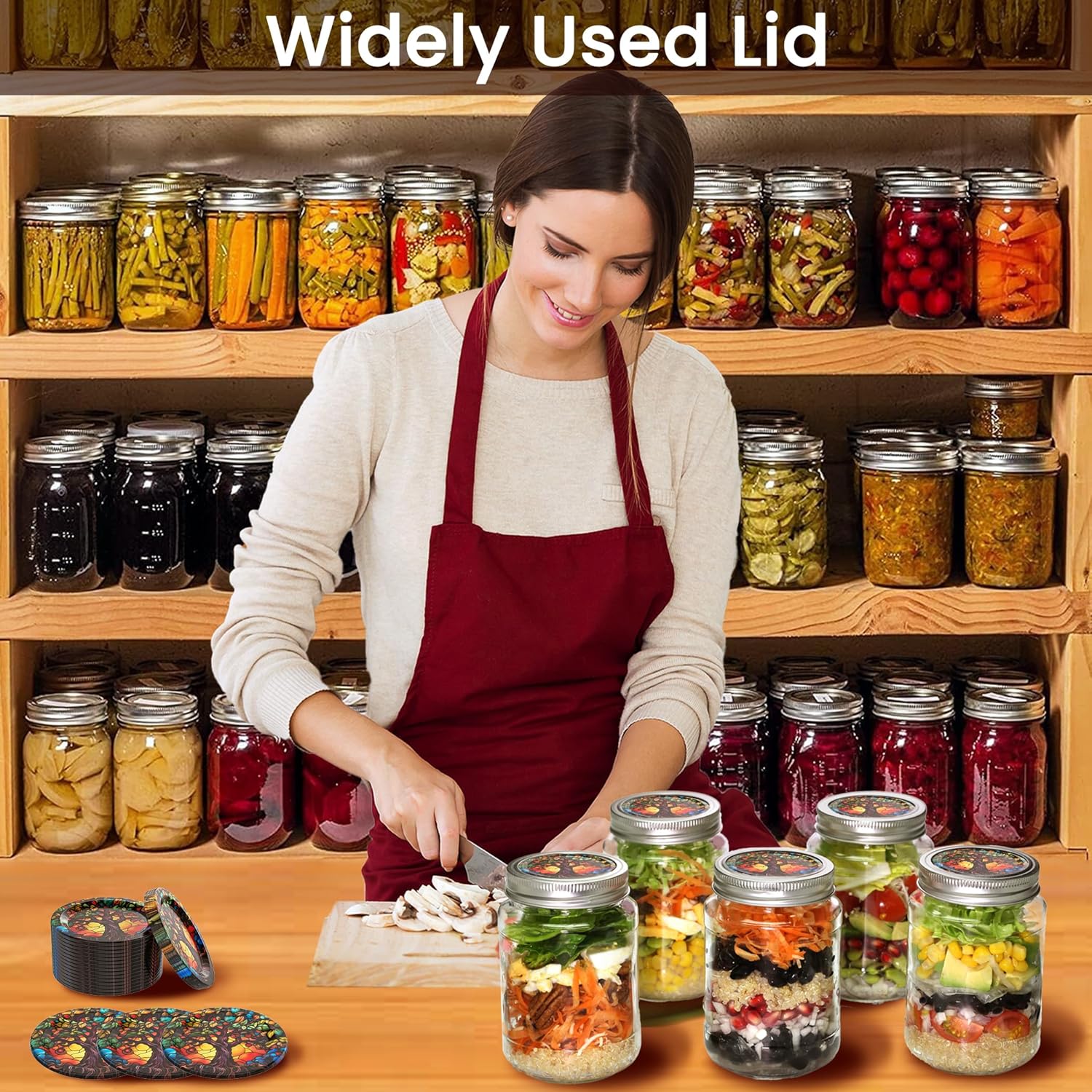 FENRIR 50Pcs Canning Lids with Colorful Drawings