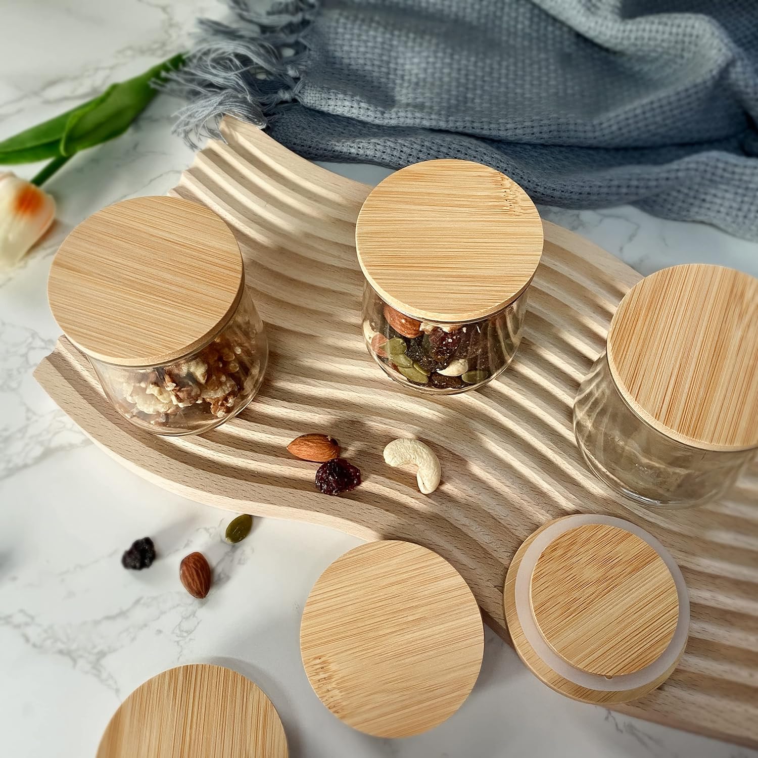 Natural Bamboo Oui Yogurt Jar Lid Set