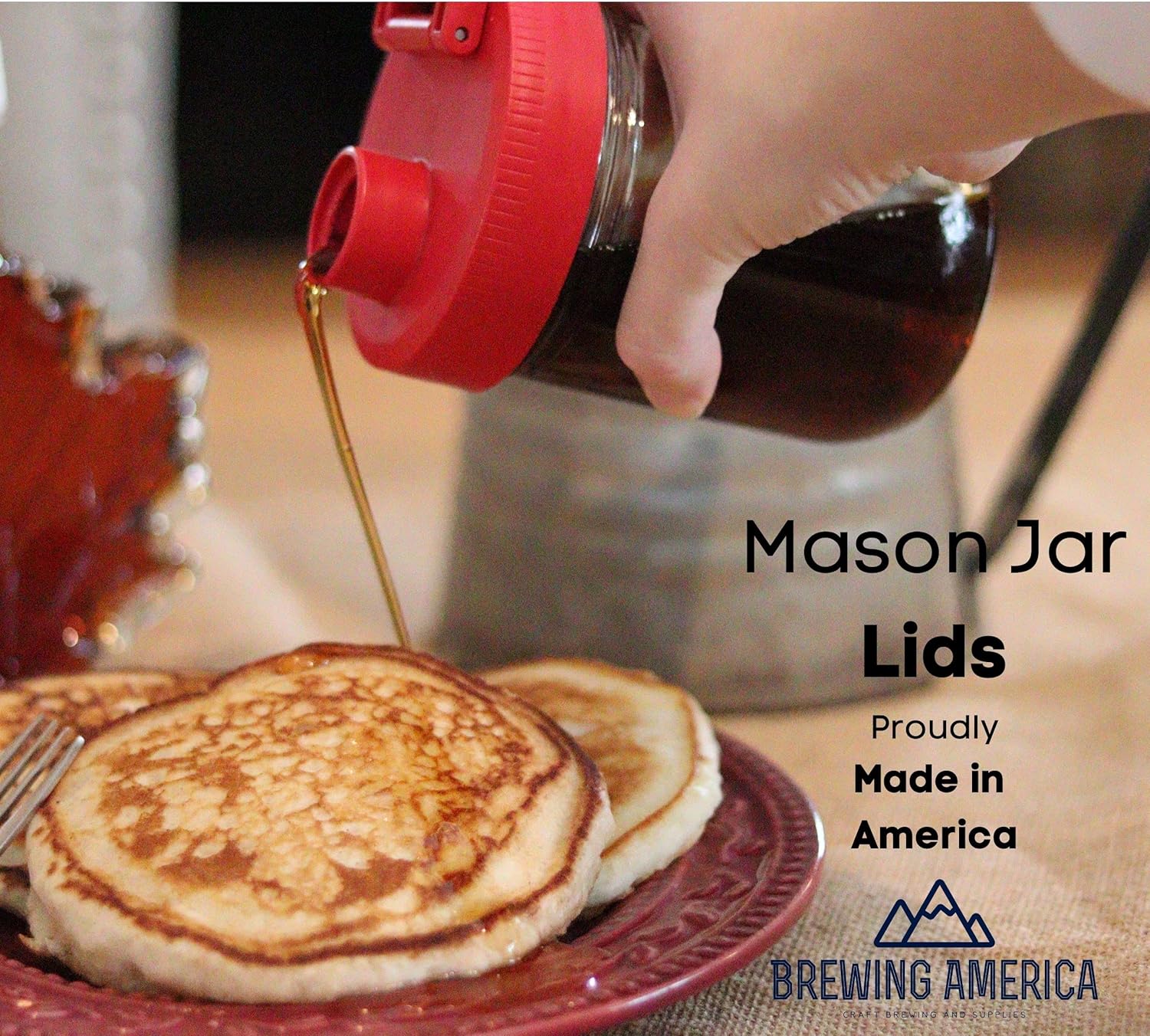 Brewing America Plastic Mason Jar Lids 4 Pack - Red